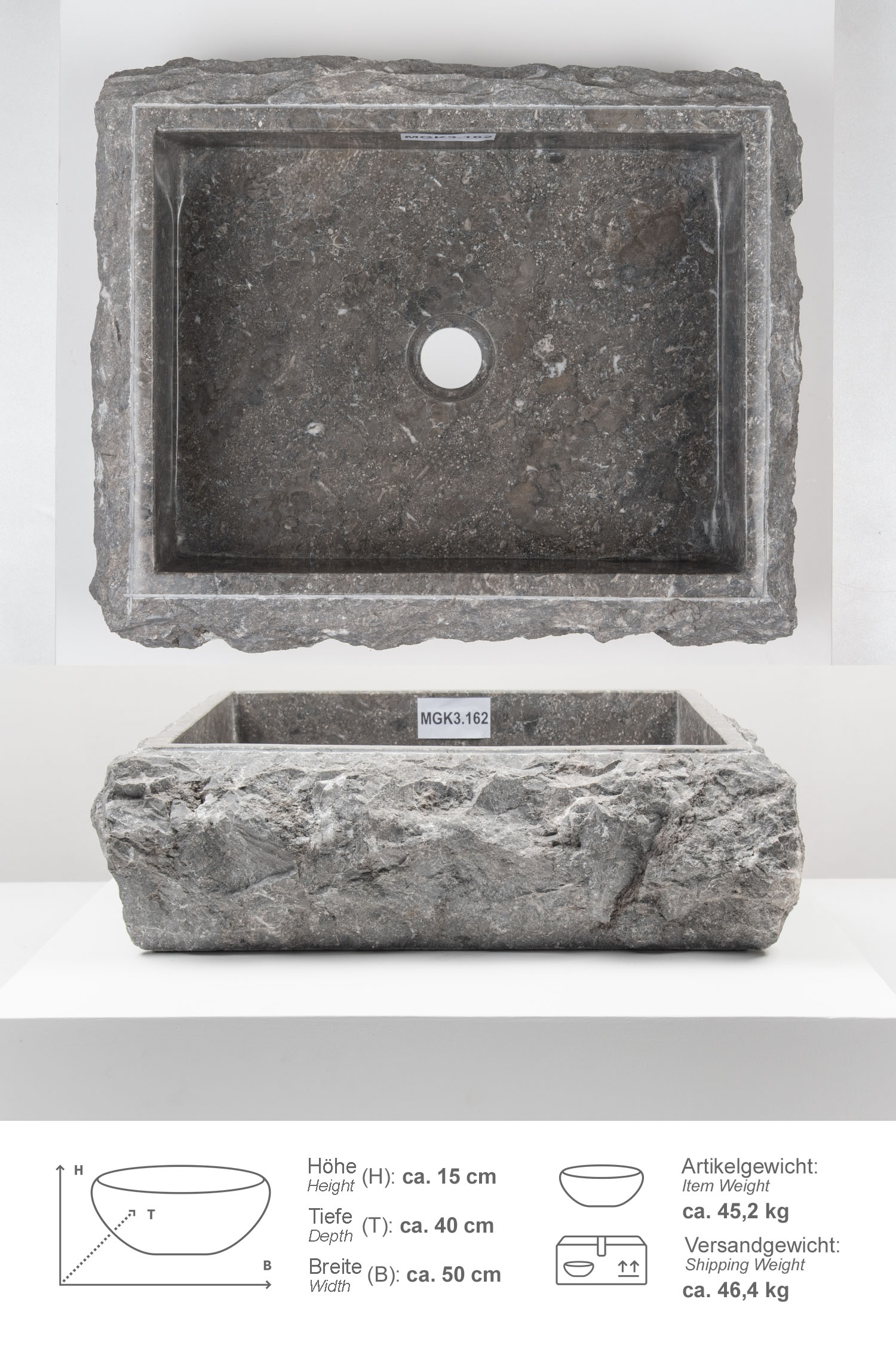 Marmor - Waschbecken KOTAK 50 cm grau
MGK3.162