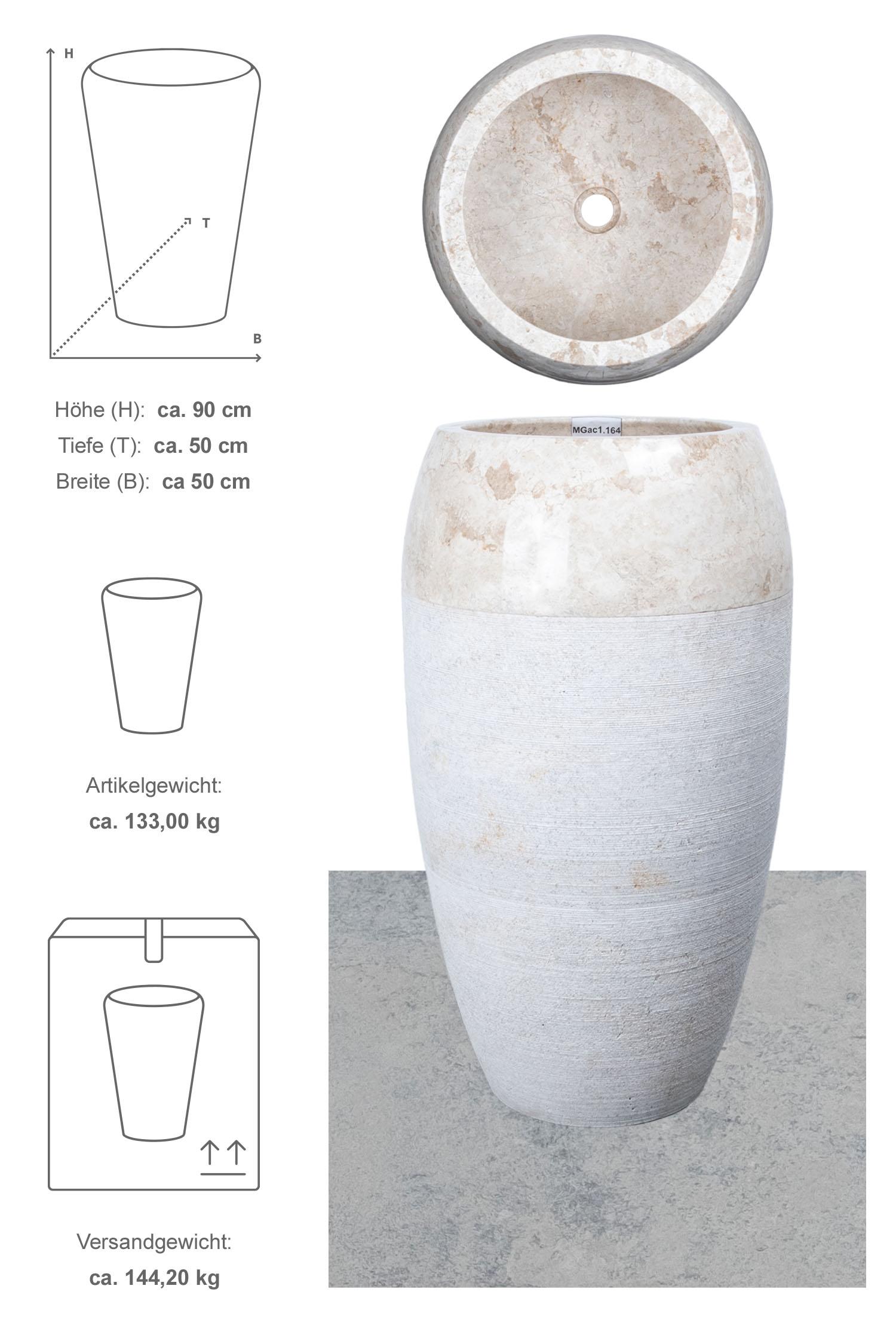 Marmor Standwaschbecken GENTONG 90 cm creme gehämmert MGac1.164