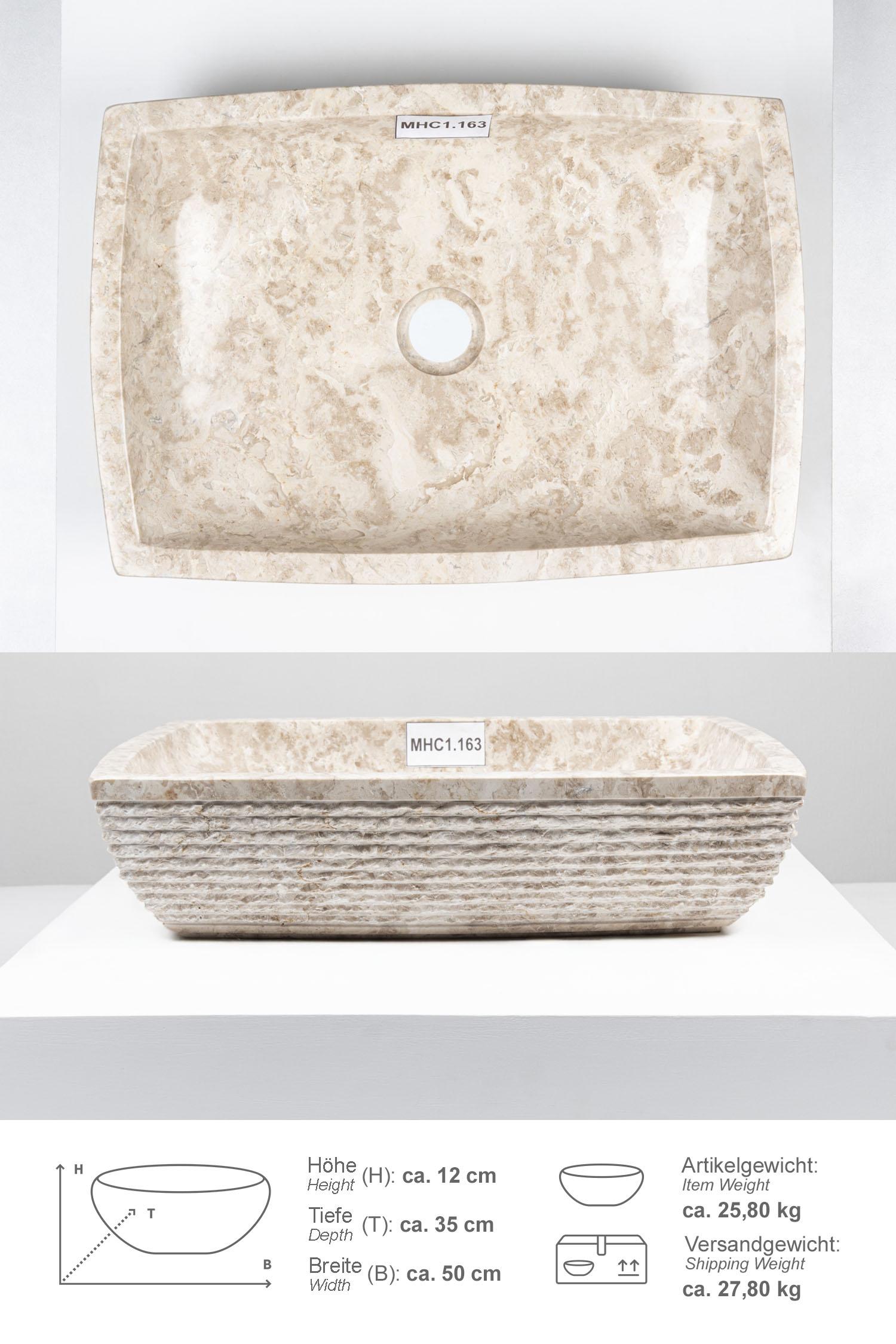 Marmor Steinwaschbecken MARA 50 cm creme rechteckig
MHC1.163