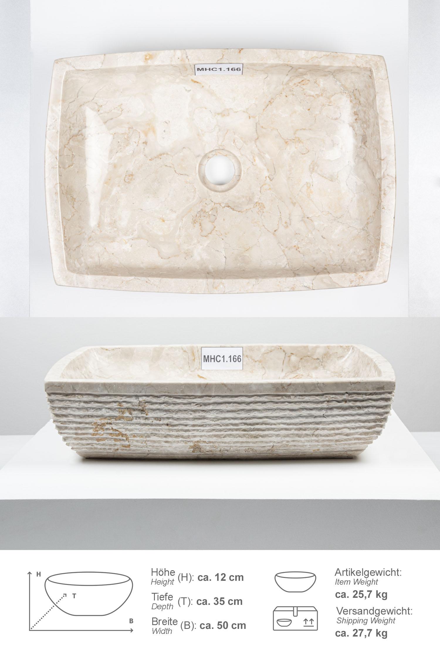 Marmor Steinwaschbecken MARA 50 cm creme rechteckig MHC1.166
