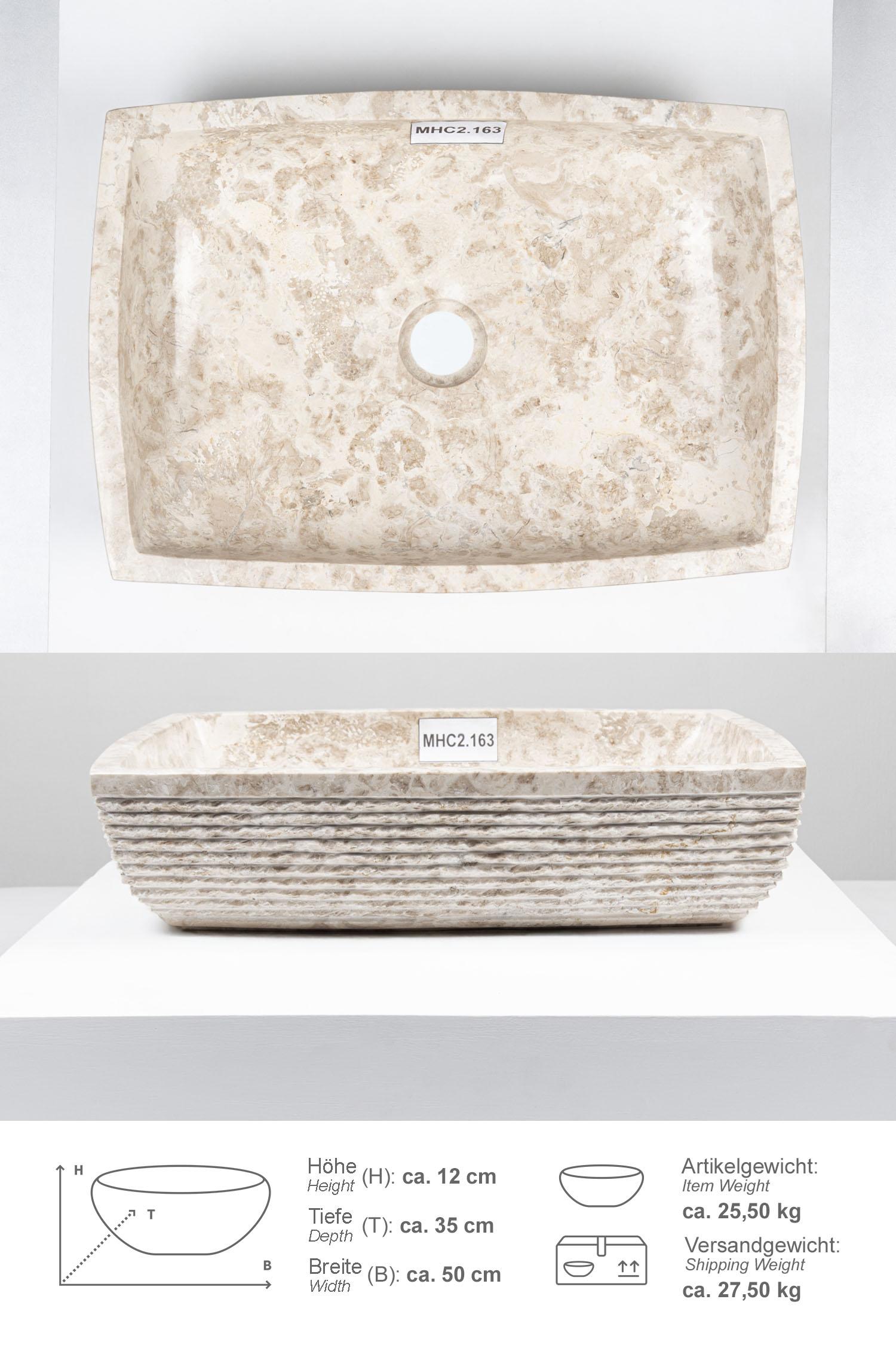 Marmor Steinwaschbecken MARA 50 cm creme rechteckig
MHC2.163