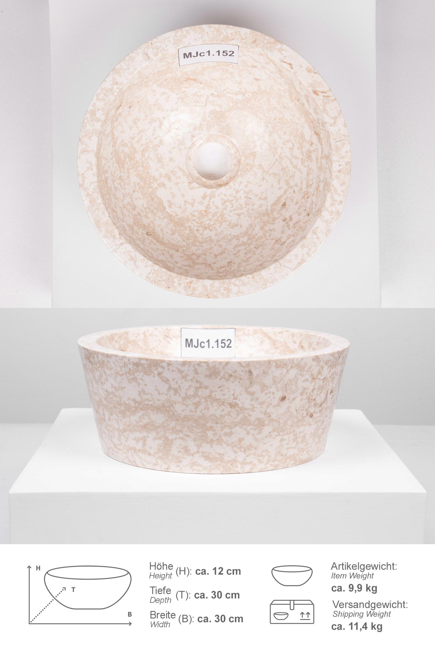 Marmor Naturstein Waschbecken MINIJAYA 30 cm creme rund MJc1.152