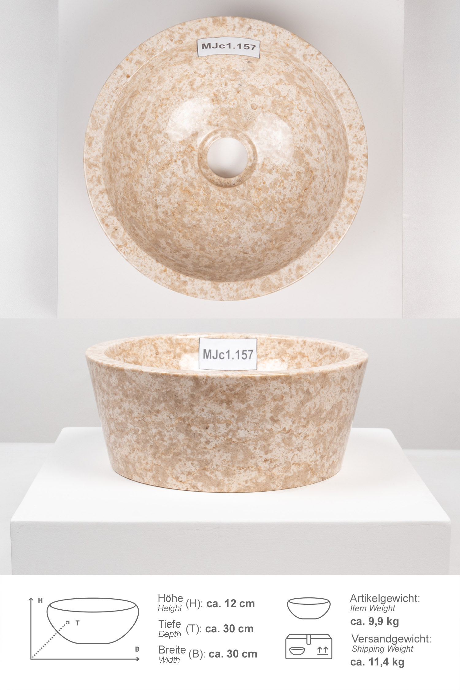 Marmor Naturstein Waschbecken MINIJAYA 30 cm creme rund
MJc1.157