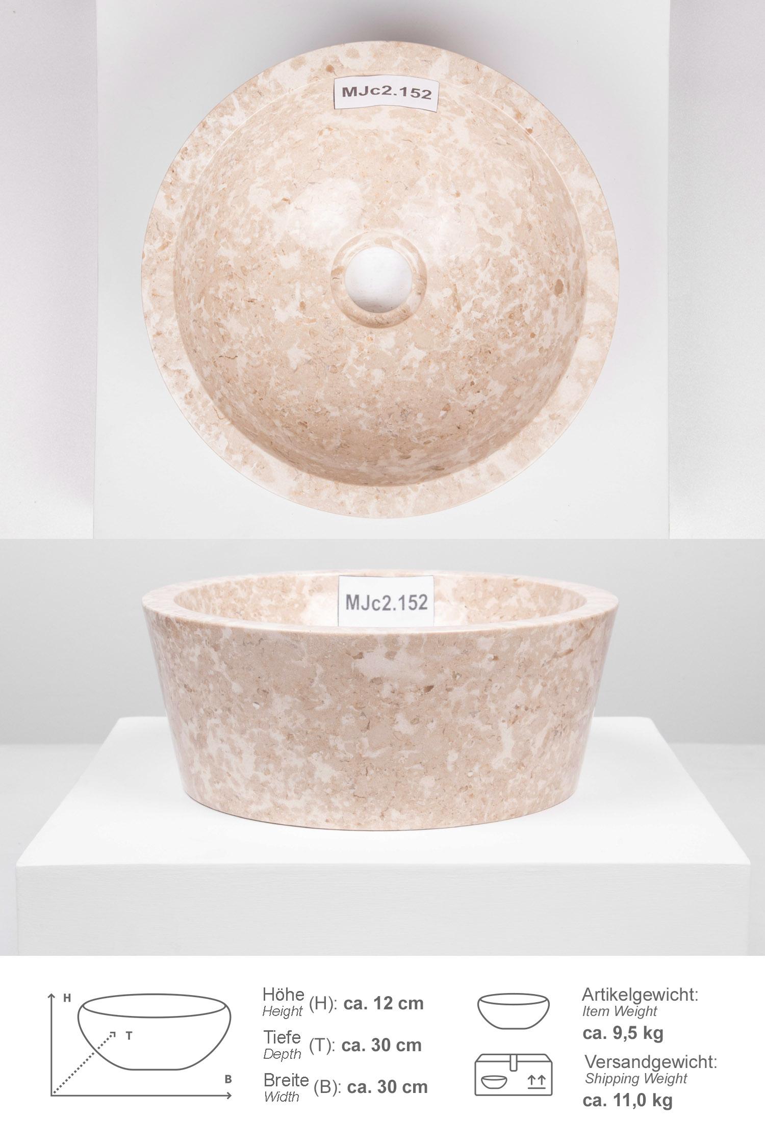 Marmor Naturstein Waschbecken MINIJAYA 30 cm creme rund 
MJc2.152