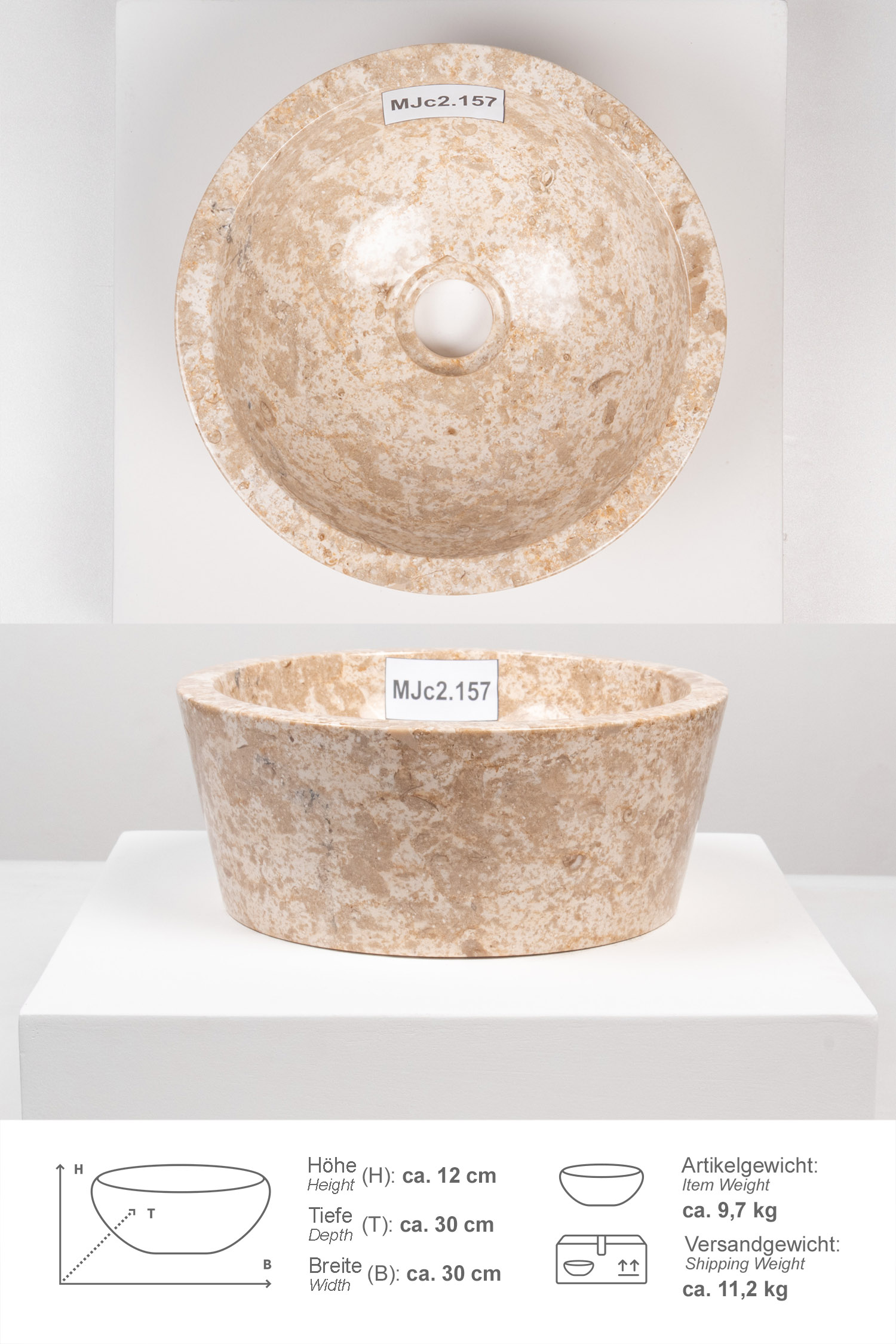 Marmor Naturstein Waschbecken MINIJAYA 30 cm creme rund
MJc2.157