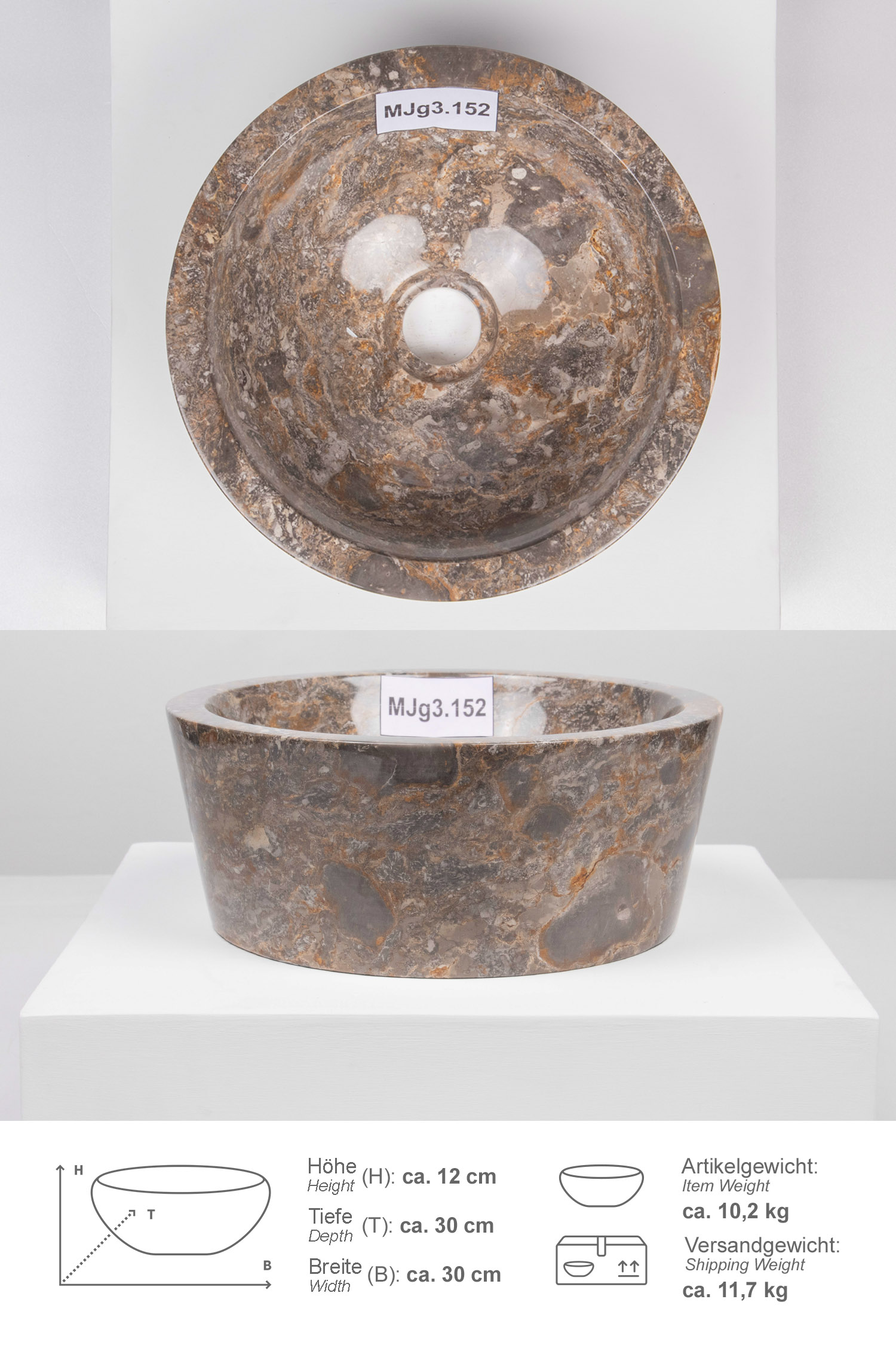 Marmor - Waschbecken MINIJAYA 30 cm grau
MJg3.152