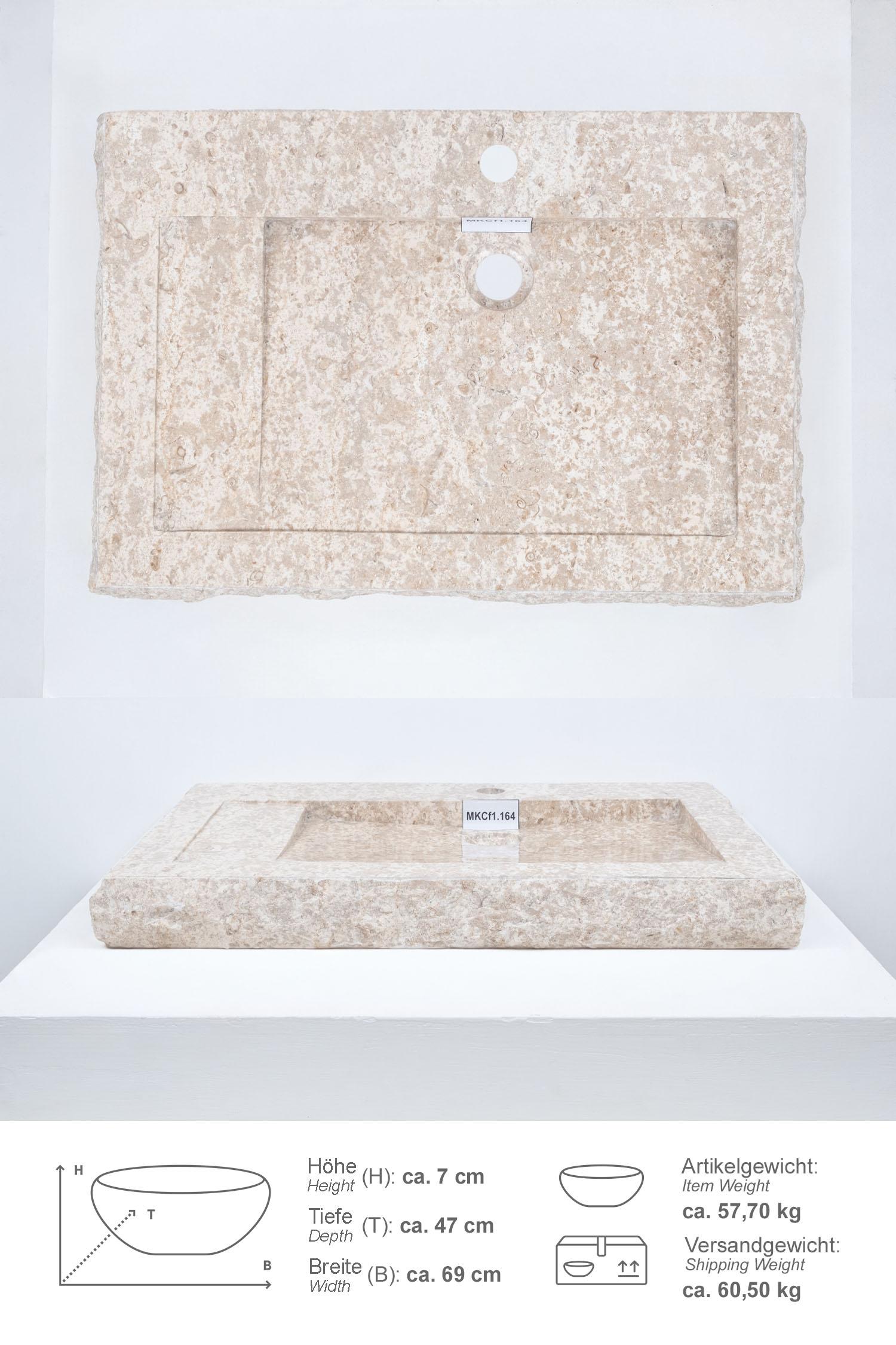 Marmor - Waschbecken Kotak 70 cm creme mit Armaturenloch
MKCF1.164