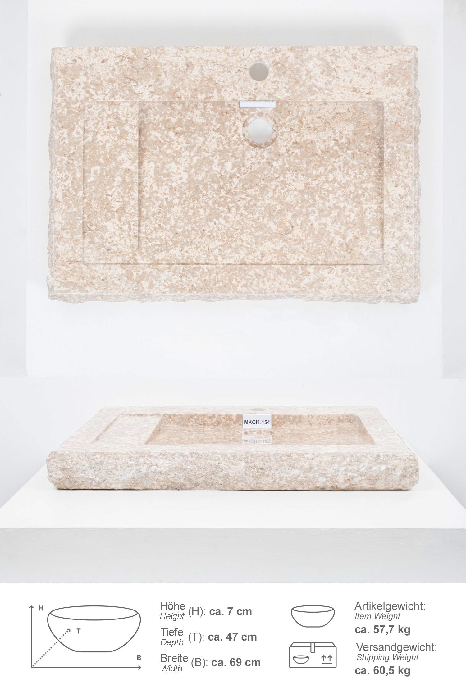 Marmor - Waschbecken Kotak 70 cm creme mit Armaturenloch MKCf1.154