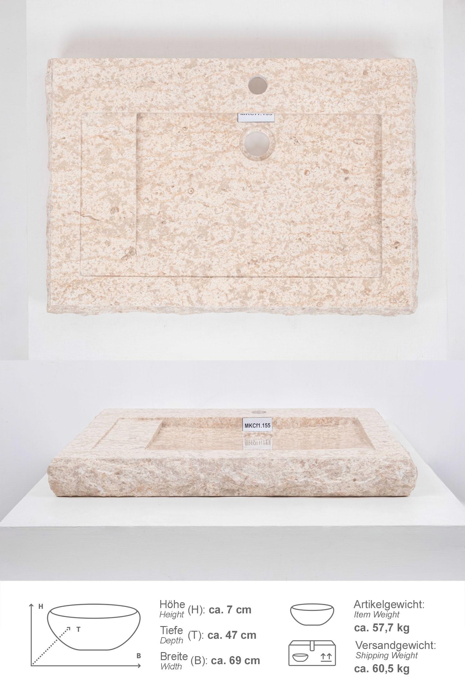 Marmor - Waschbecken Kotak 70 cm creme mit Armaturenloch
MKCf1.155