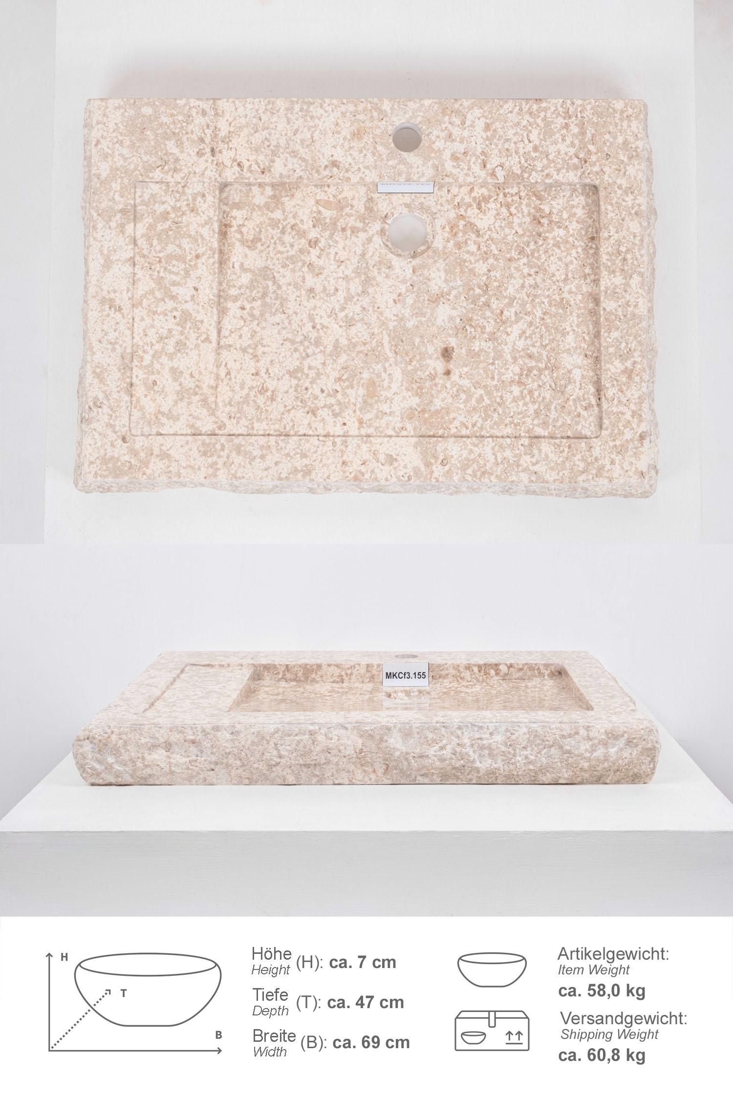 Marmor - Waschbecken Kotak 70 cm creme mit Armaturenloch
MKCf3.155