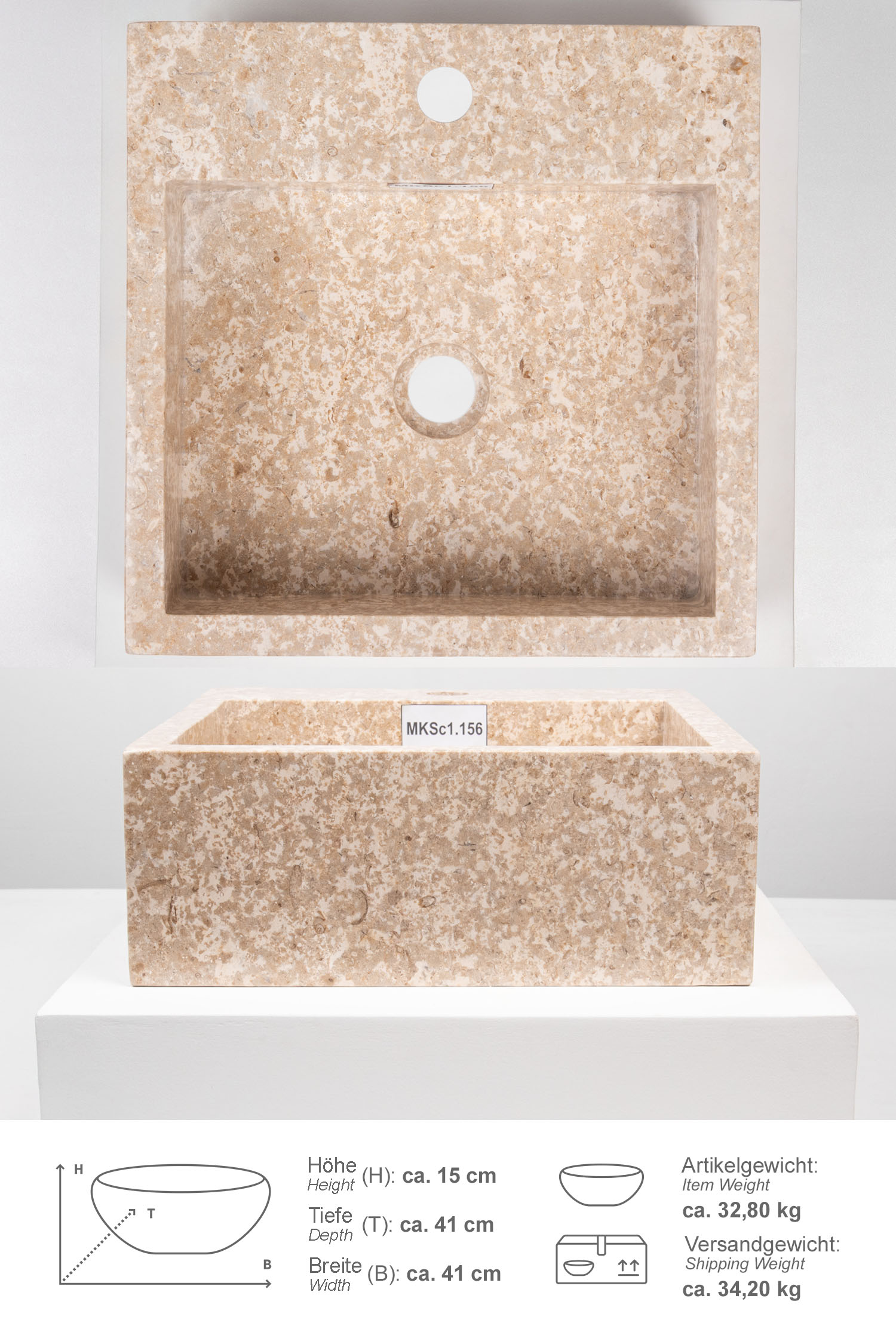 Marmor Steinwaschbecken KAJA 40 cm MKSc1.156