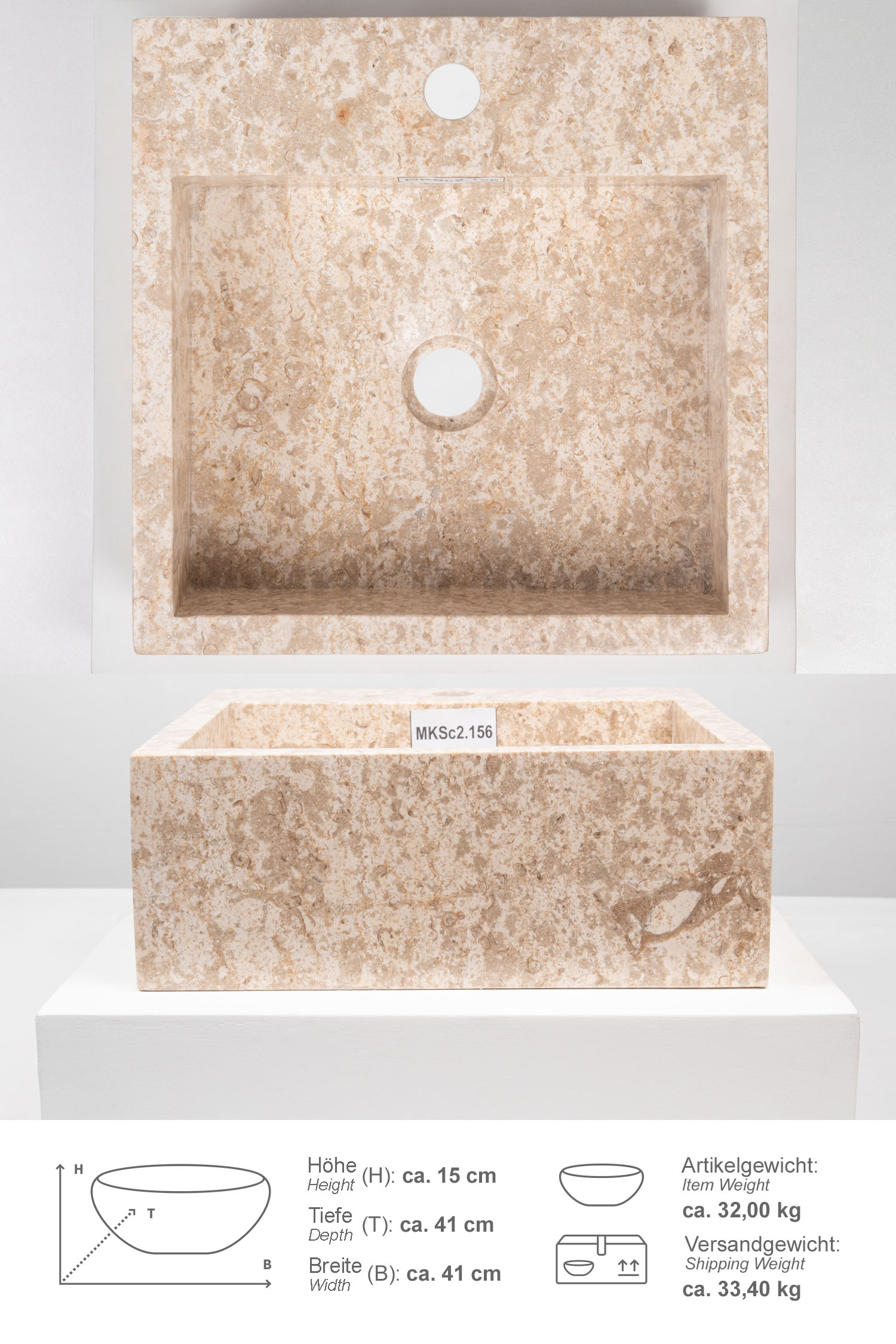 Marmor Steinwaschbecken KAJA 40 cm
MKSc2.156