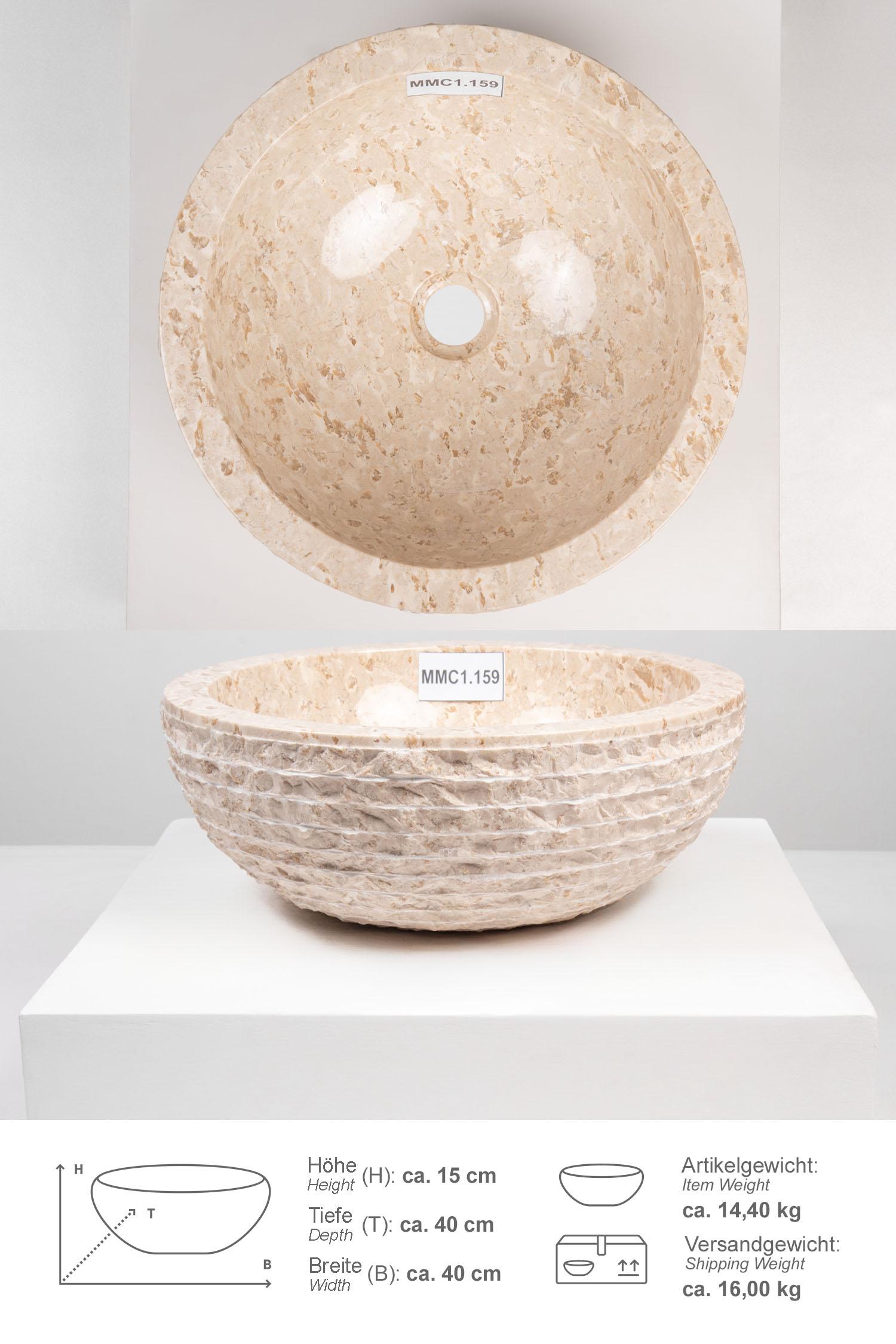Marmor Waschbecken BASCOM ROWFISH 40 cm creme rund MMC1.159