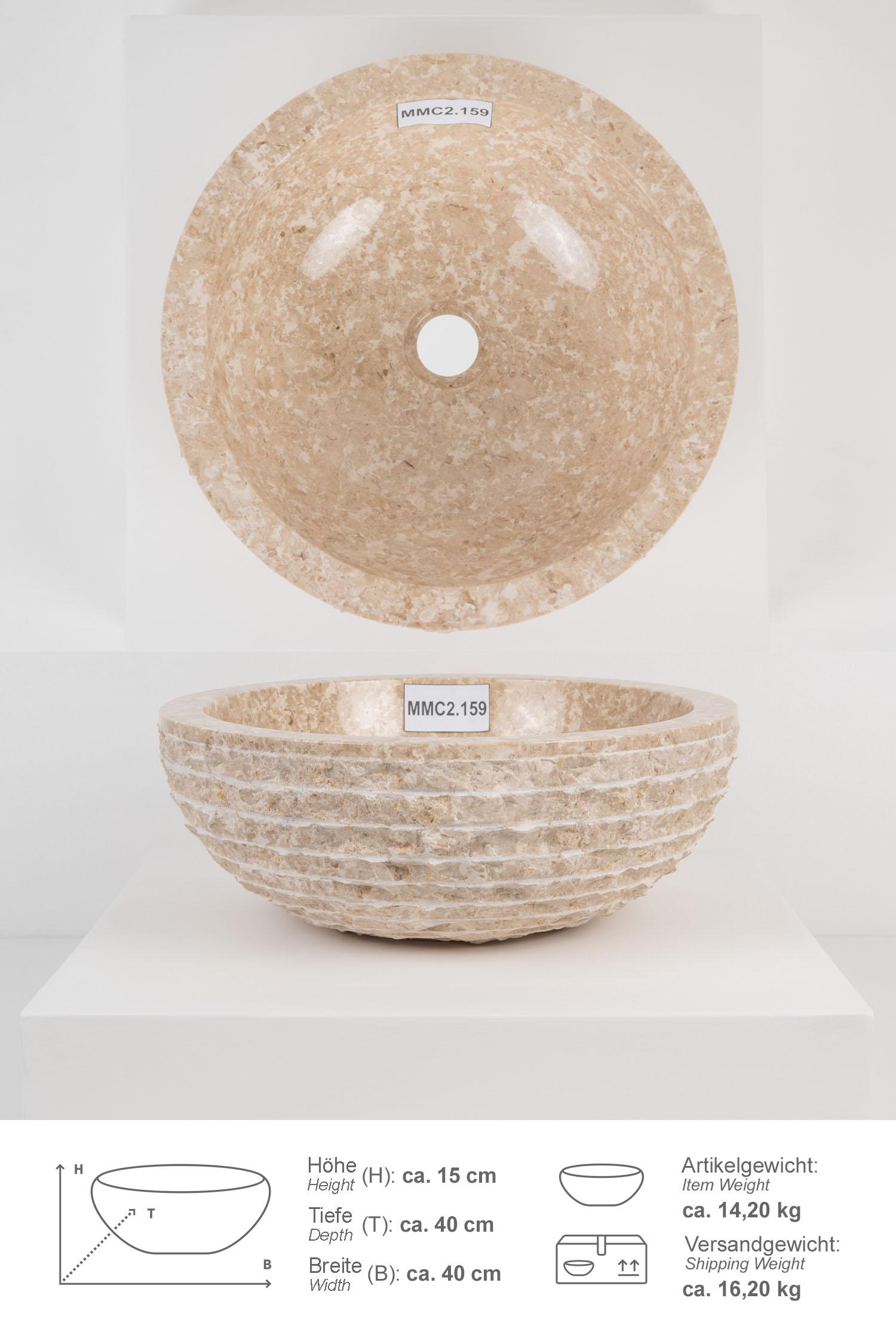 Marmor Waschbecken BASCOM ROWFISH 40 cm creme rund
MMC2.159