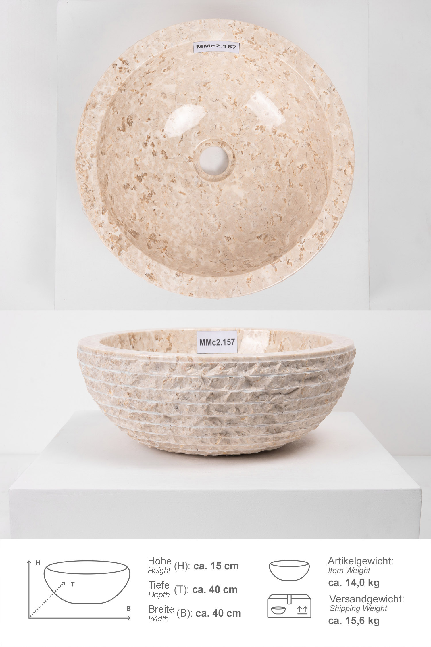 Marmor Waschbecken BASCOM ROWFISH 40 cm creme rund
MMc2.157