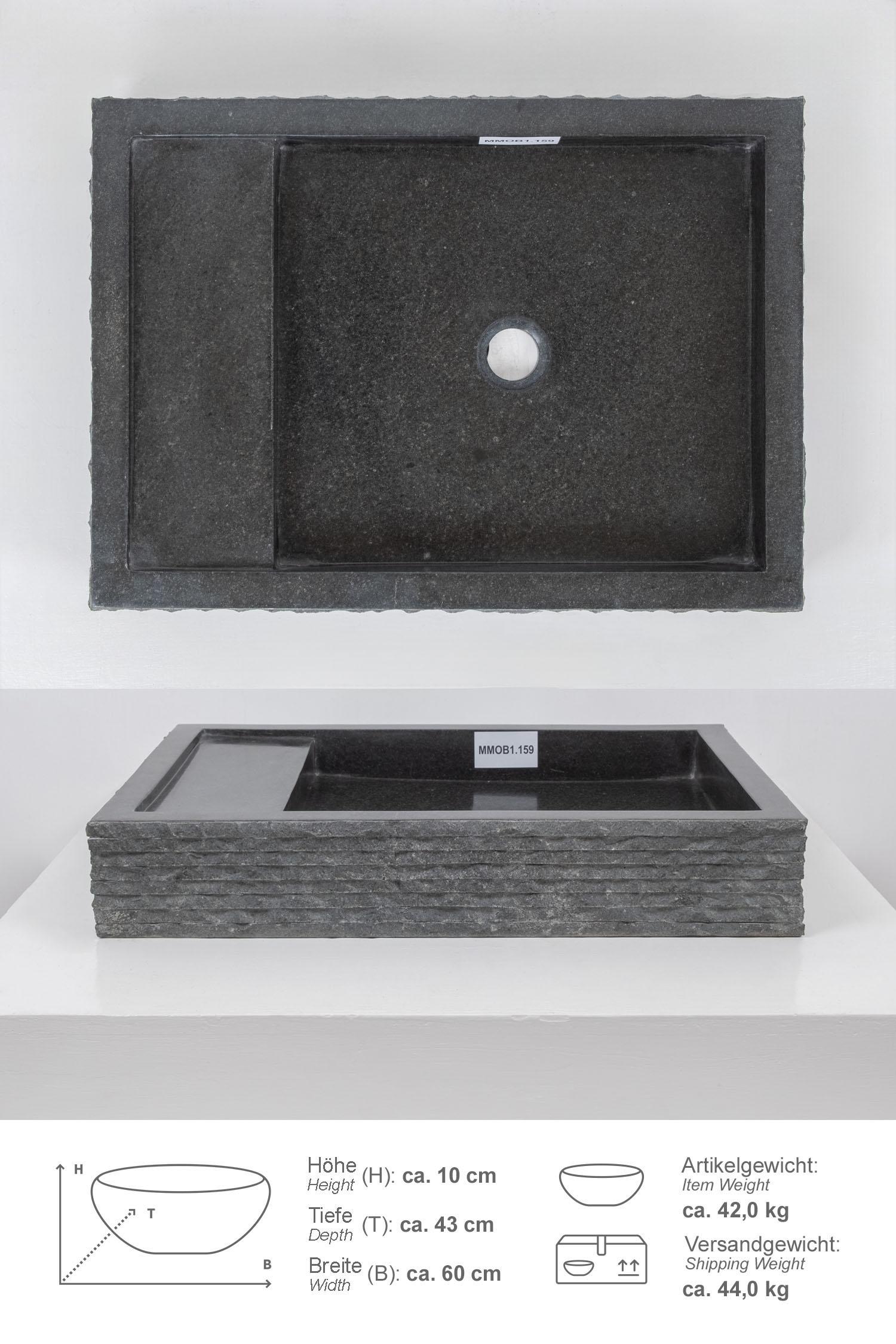 Andesit Waschbecken MO 14 gehämmert 60 cm anthrazit MMOb1.159