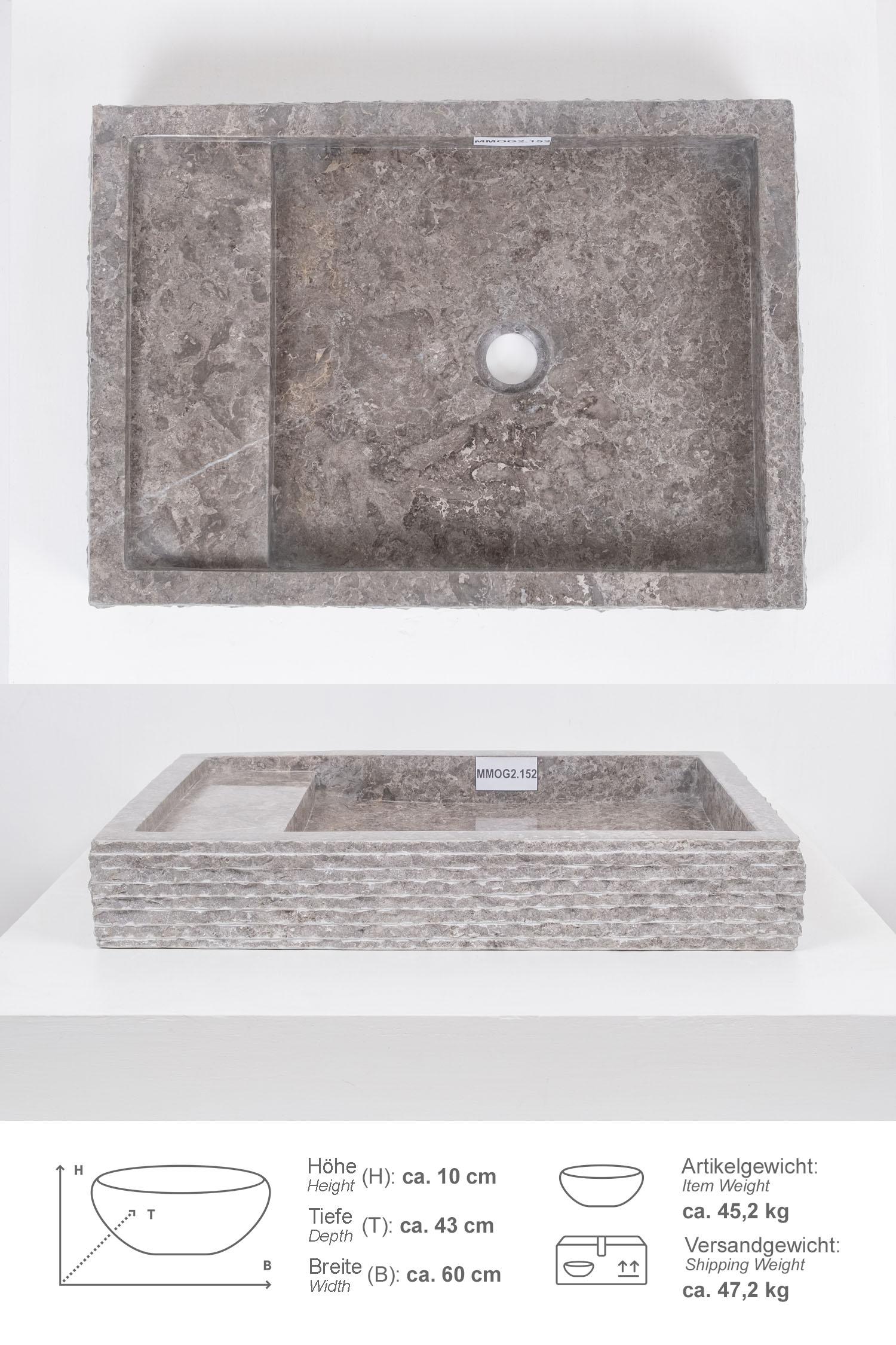 Marmor Waschbecken 60 cm grau eckig MMOG2.152