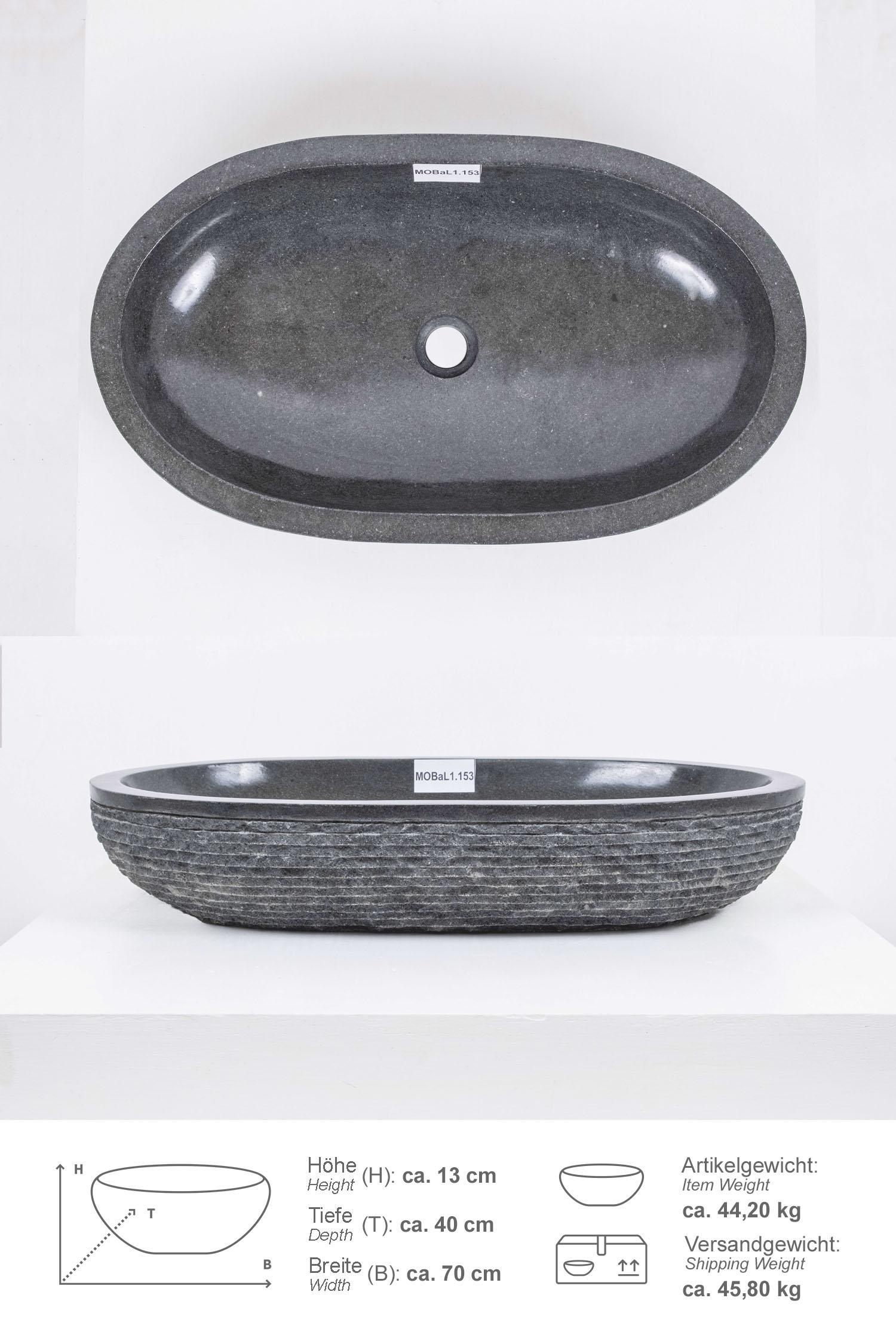 Andesit Steinwaschbecken MARA 70 cm schwarz MOBaL1.153