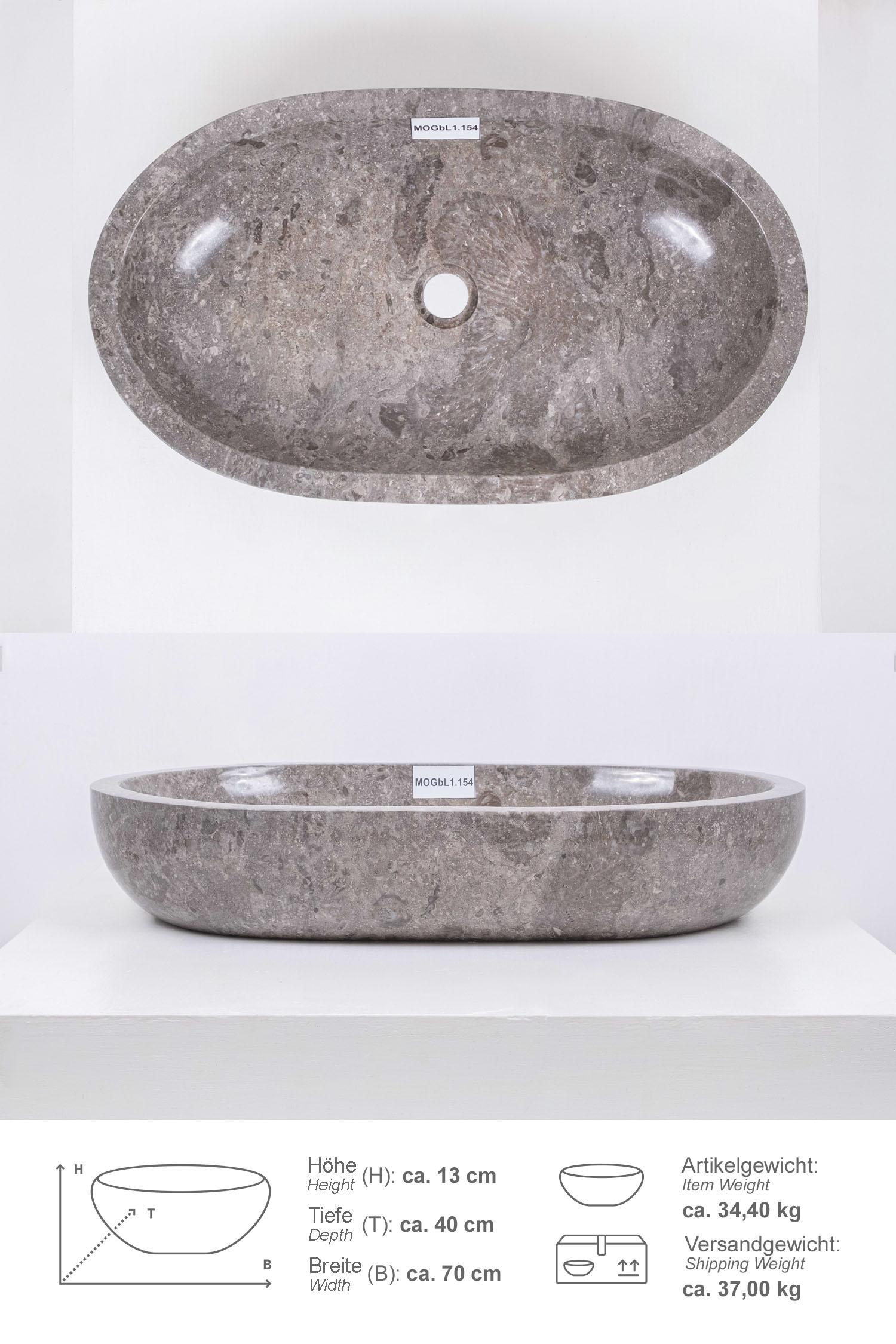 Marmor Waschbecken MARA 70 cm grau oval poliert
MOGbL1.154