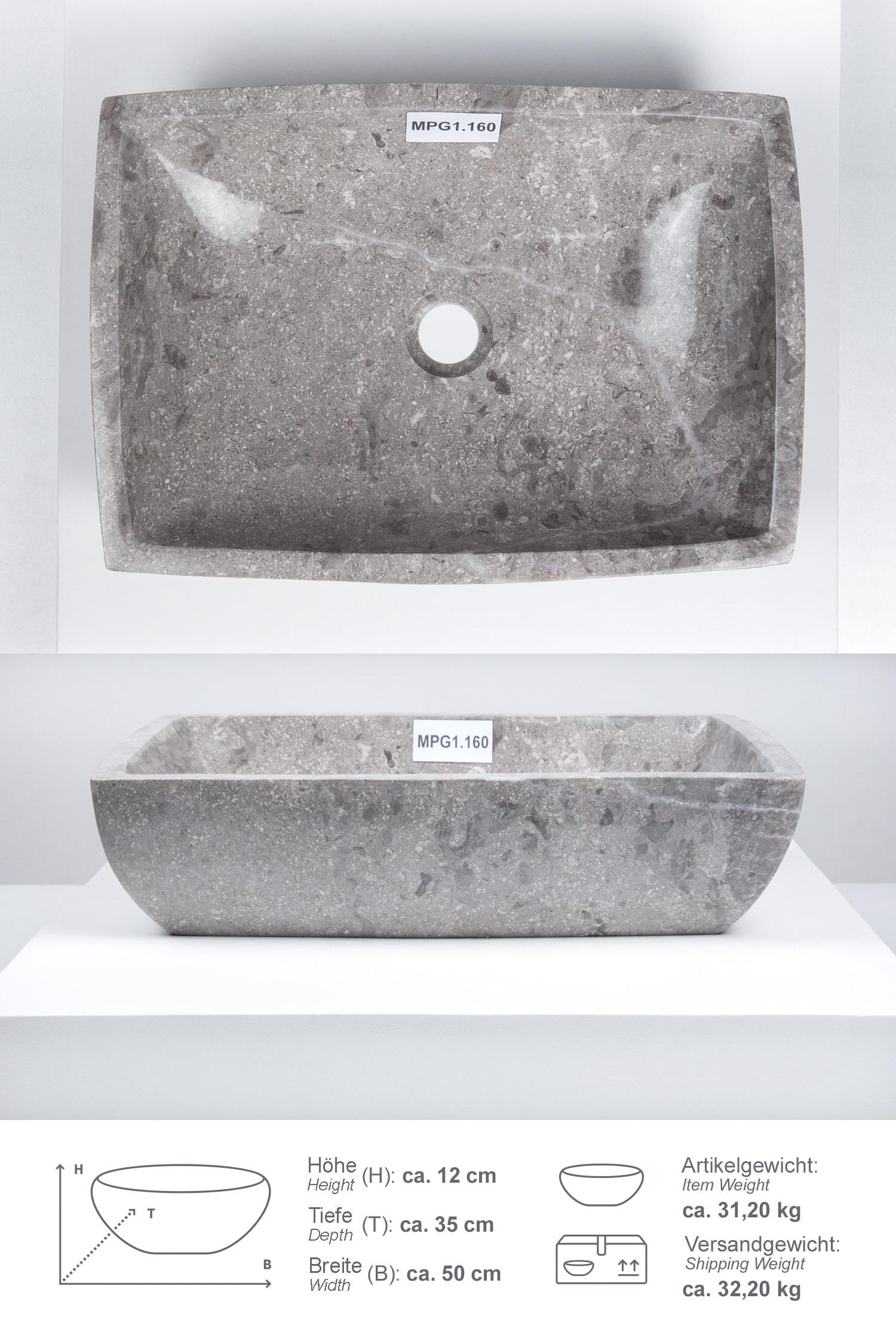 Marmor Waschbecken MARA 50 cm grau rechteckig
MPG1.160