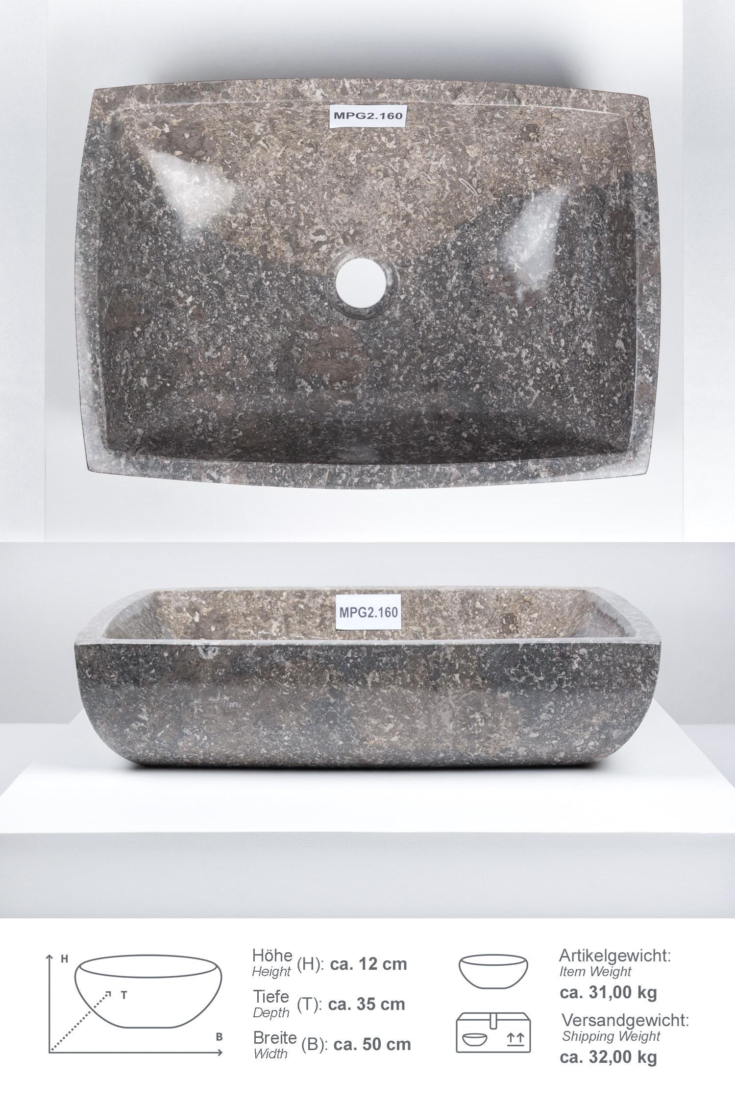 Marmor Waschbecken MARA 50 cm grau rechteckig
MPG2.160