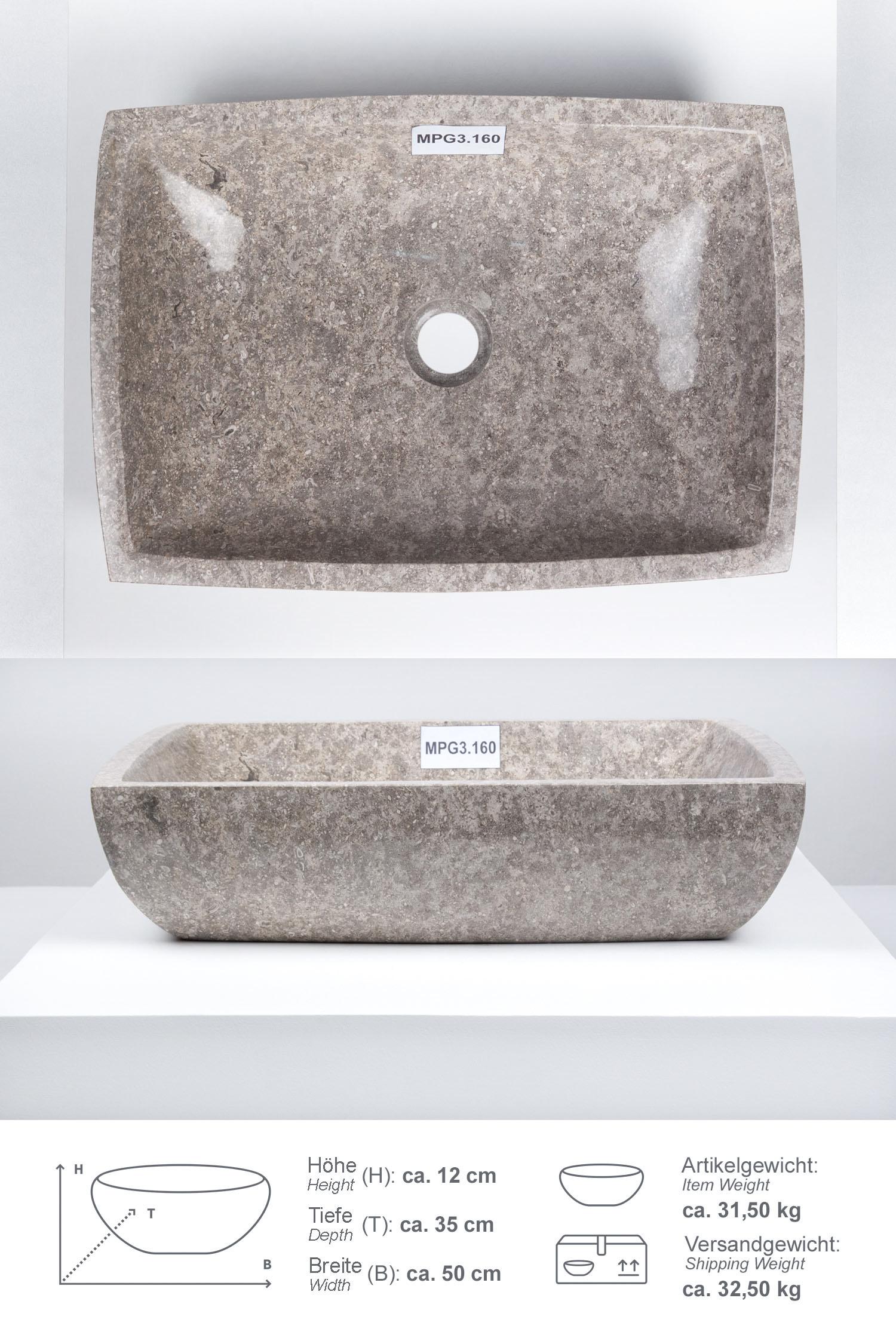 Marmor Waschbecken MARA 50 cm grau rechteckig
MPG3.160