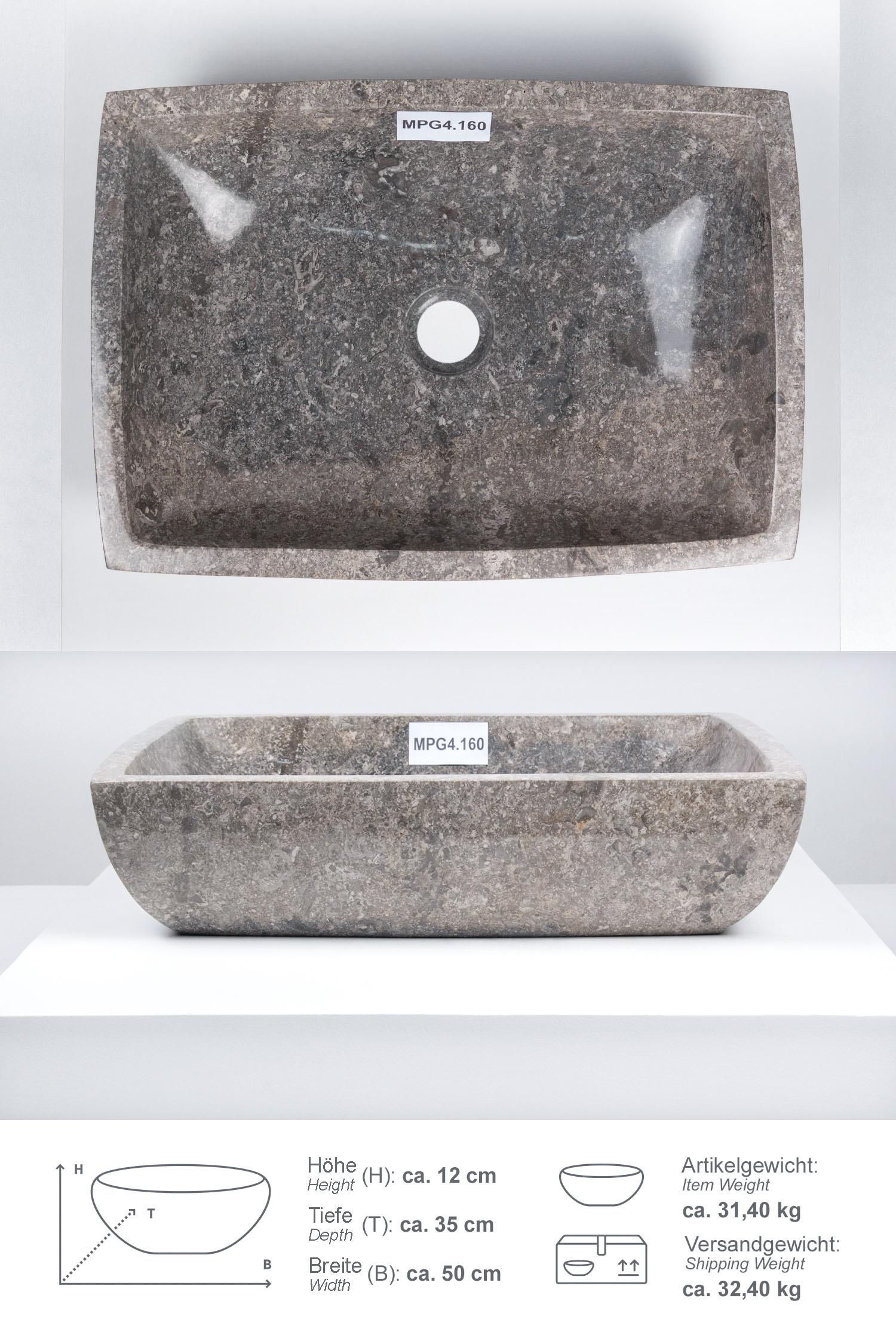 Marmor Waschbecken MARA 50 cm grau rechteckig
MPG4.160