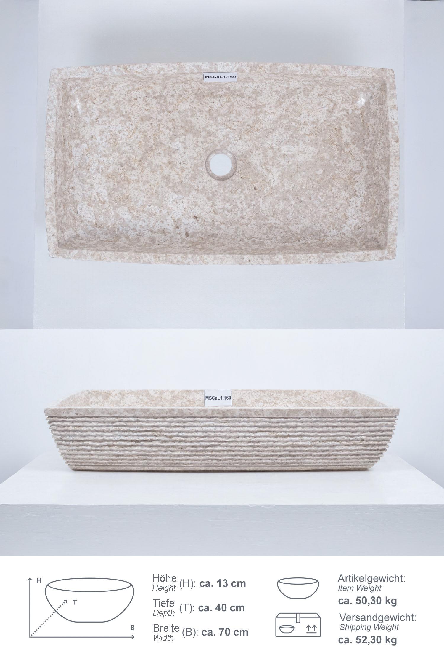 Marmor Waschbecken MARA 70 cm creme eckig gehämmert MSCaL1.160