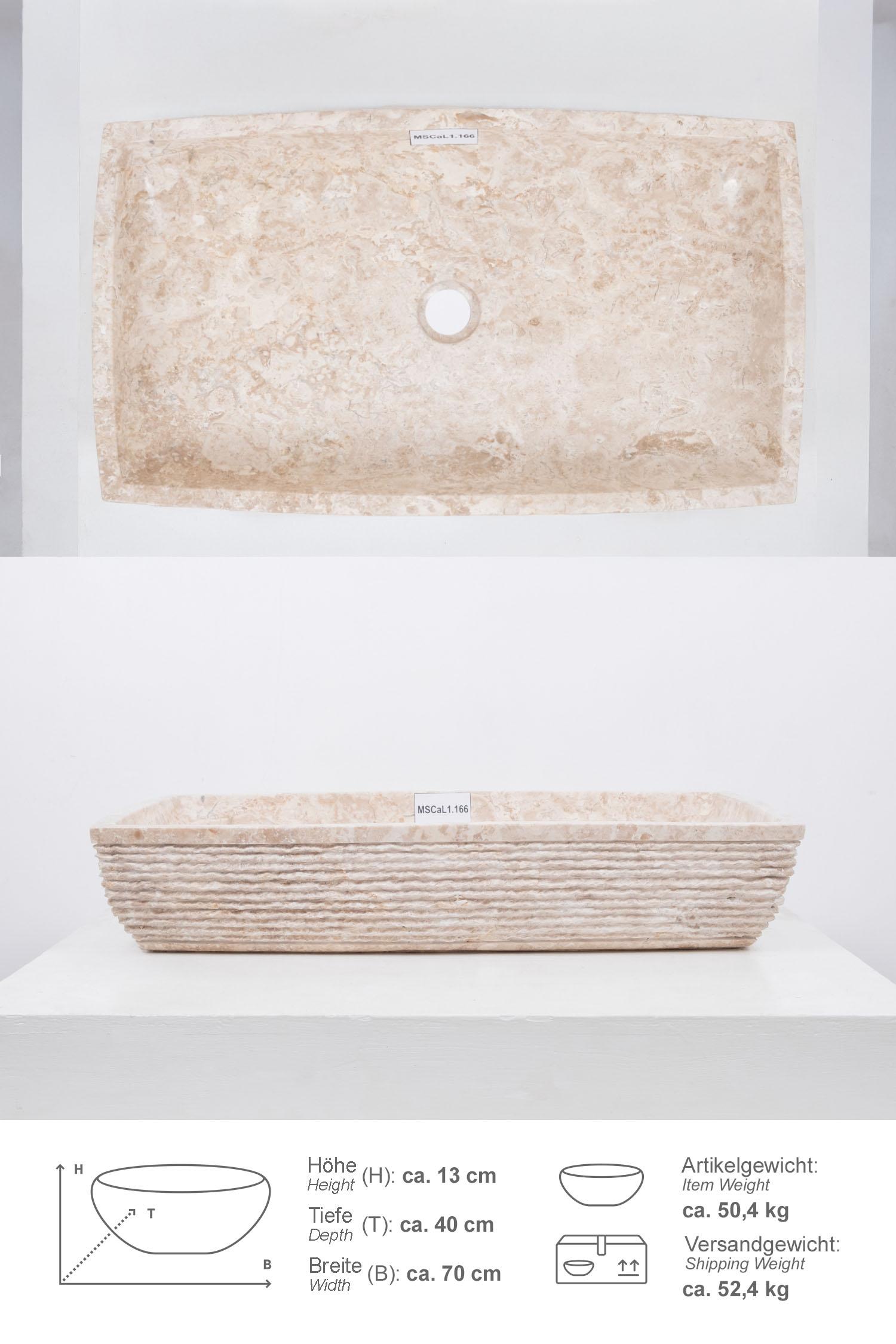 Marmor Waschbecken MARA 70 cm creme eckig gehämmert MSCaL1.166