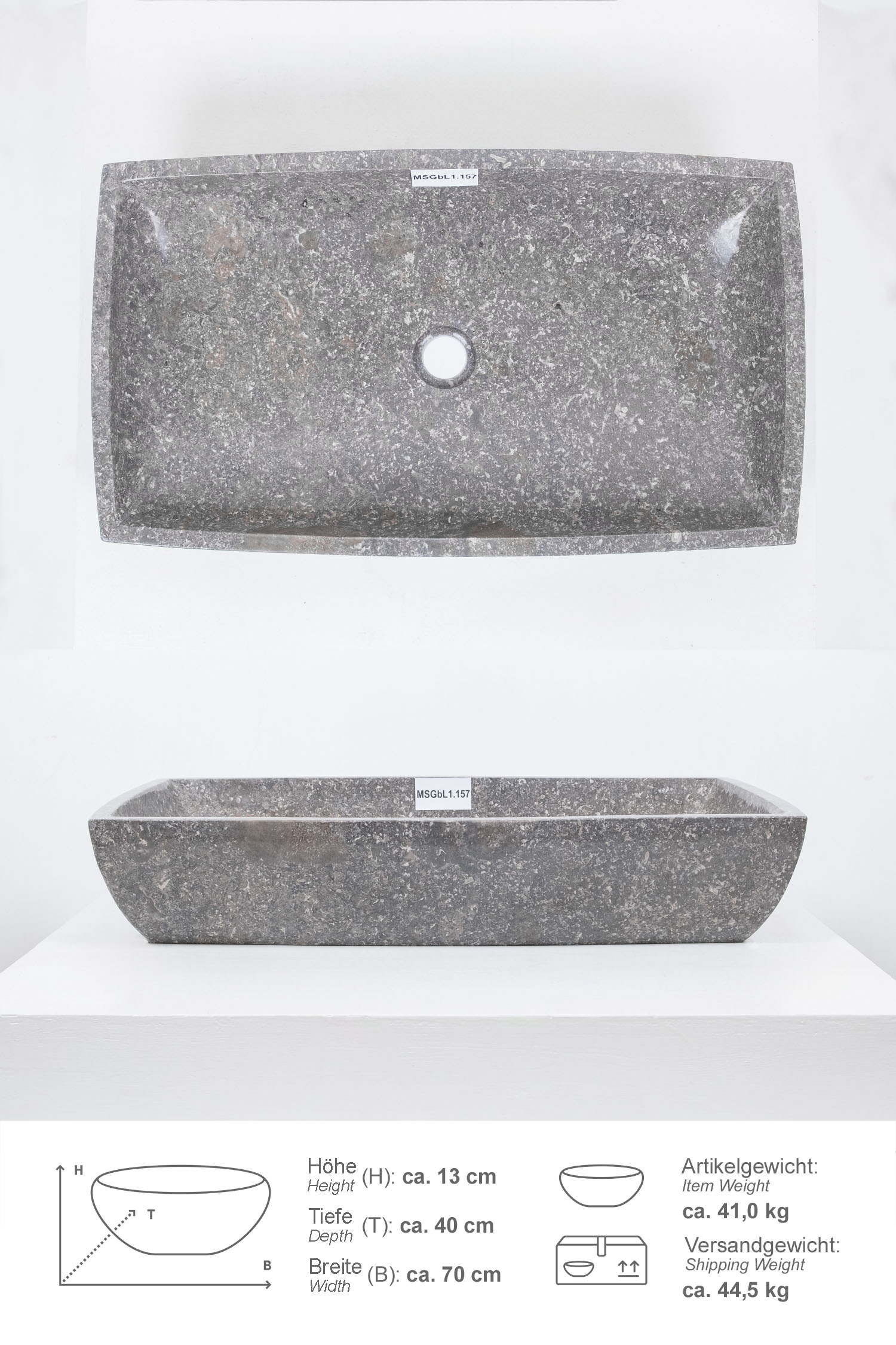 Marmor Waschbecken MARA 70 cm poliert dunkelgrau
MSGBL1.157