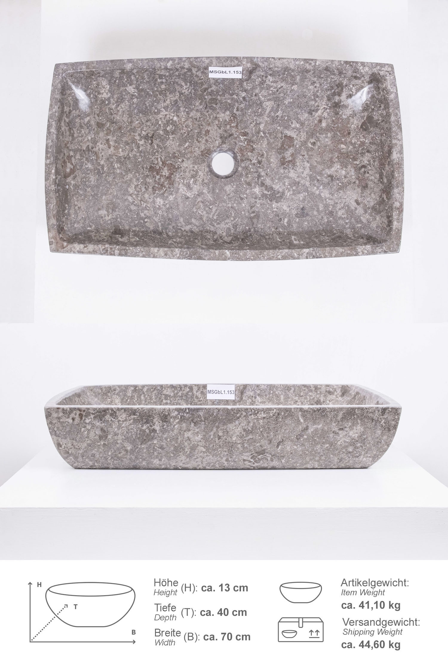 Marmor Waschbecken MARA 70 cm dunkelgrau MSGbL1.153