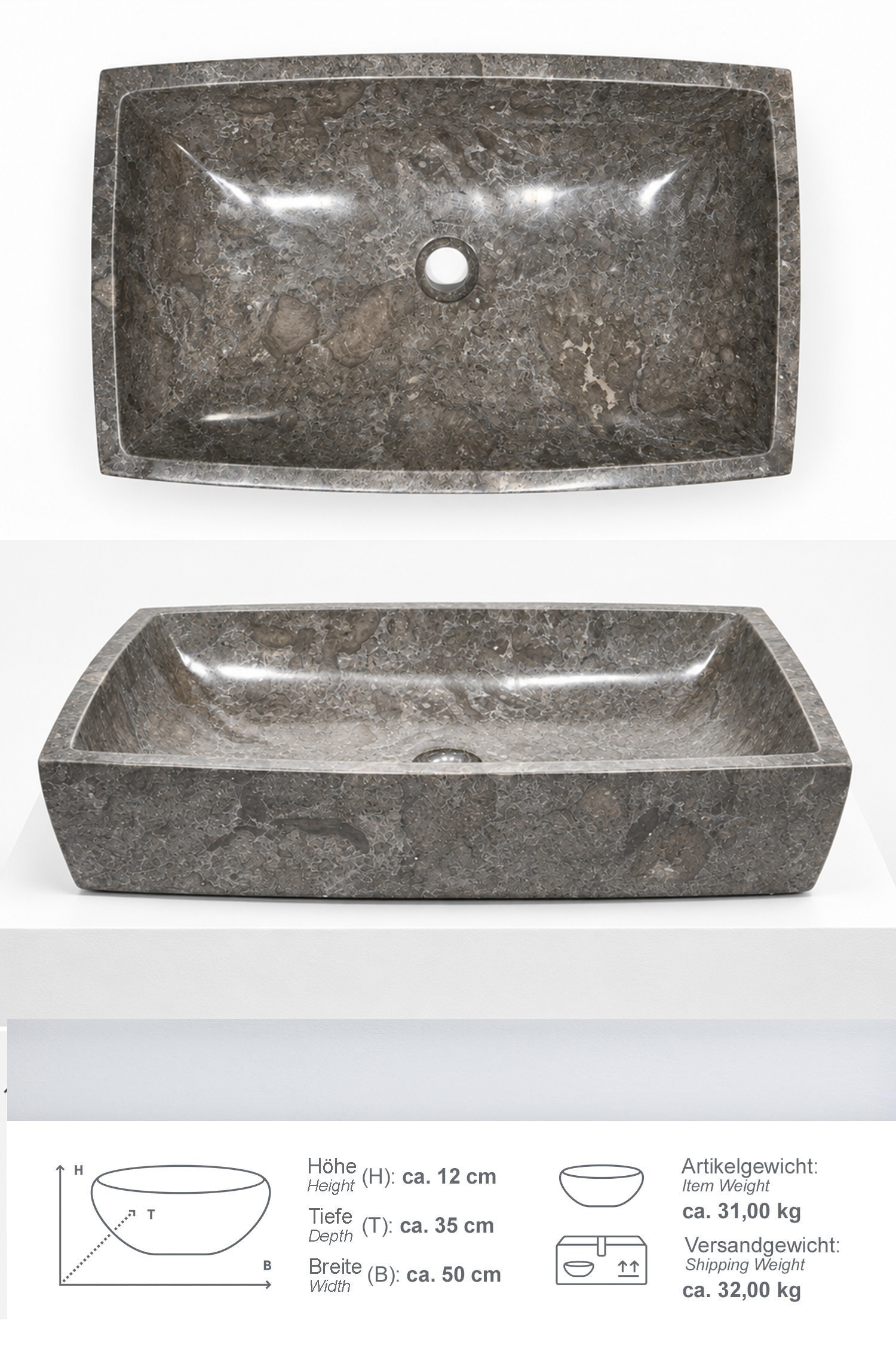 Marmor Waschbecken MARA 70 cm poliert dunkelgrau
MSGbL1.2026