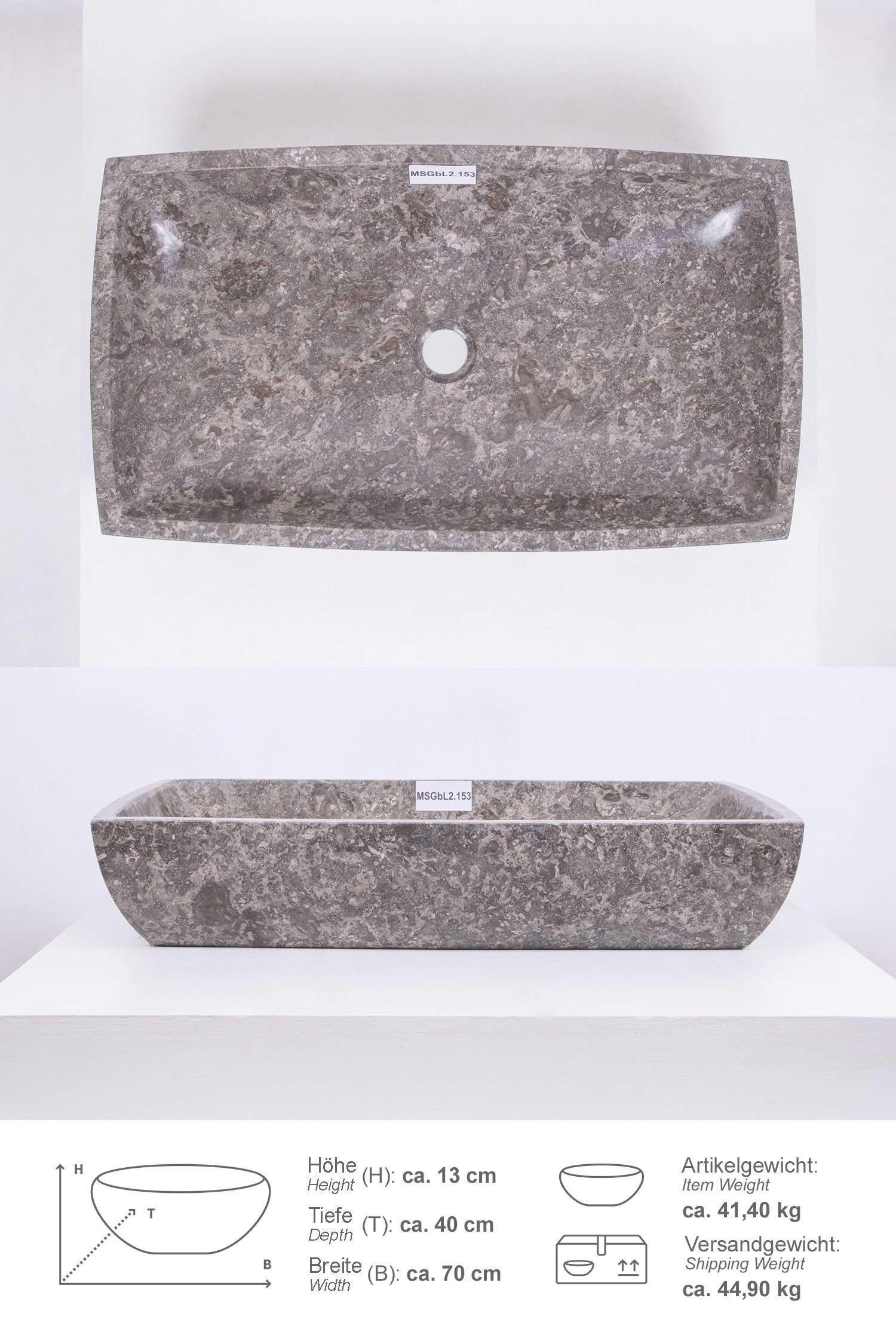 Marmor Waschbecken MARA 70 cm dunkelgrau
MSGbL2.153