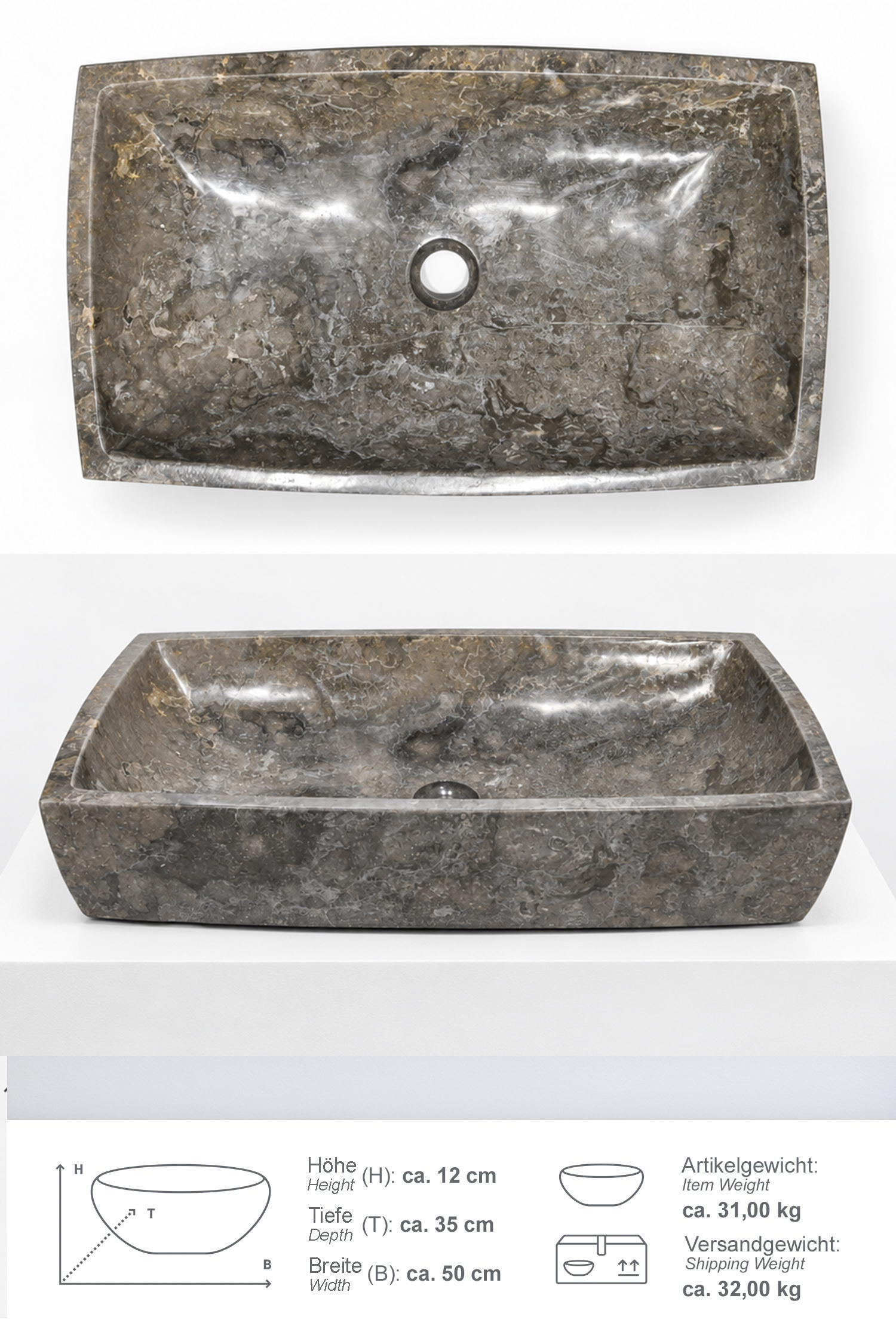 Marmor Waschbecken MARA 70 cm poliert dunkelgrau
MSGbL2.2026
