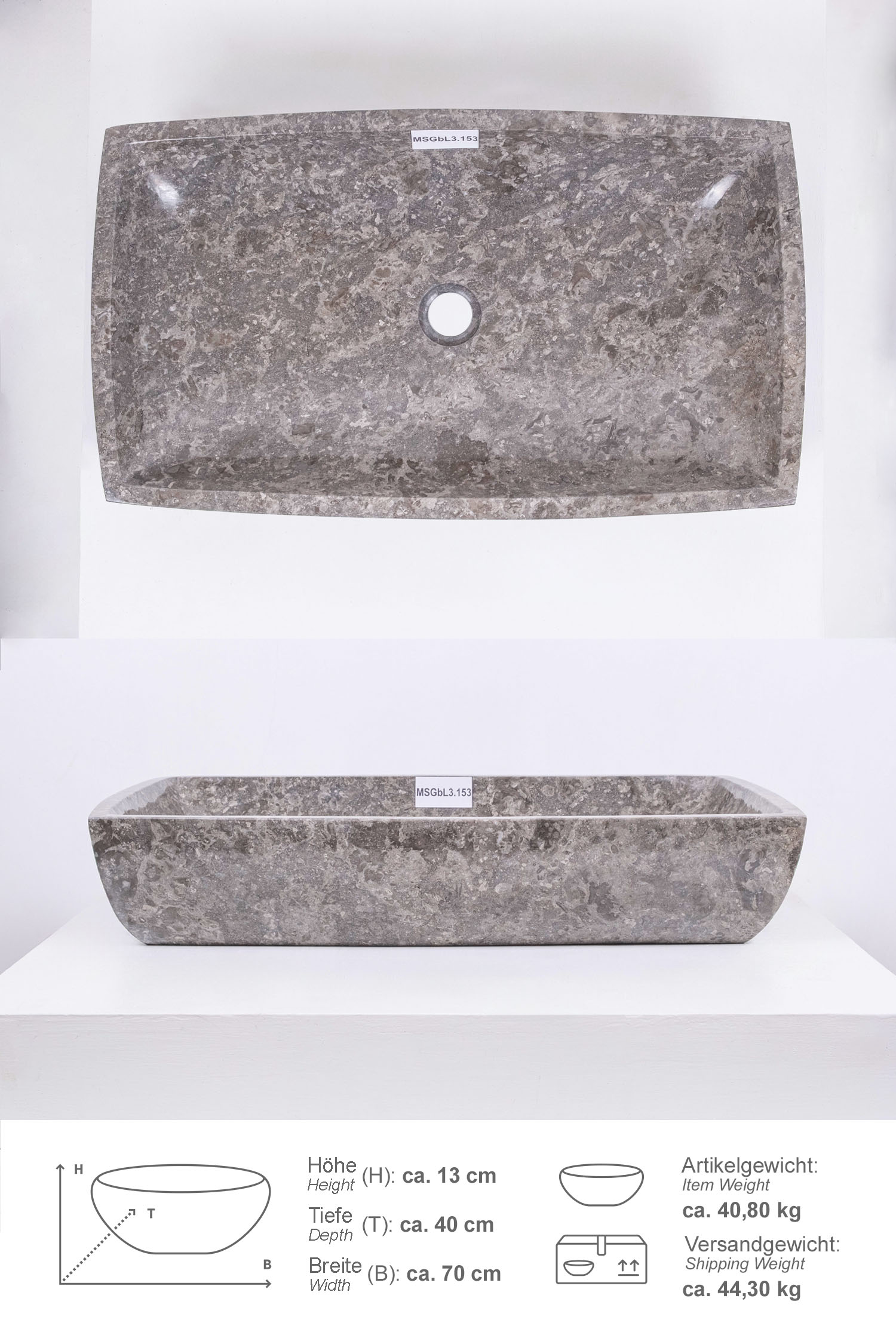 Marmor Waschbecken MARA 70 cm dunkelgrau
MSGbL3.153