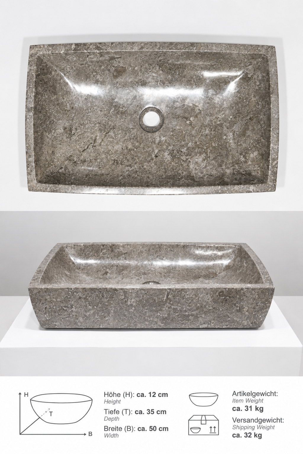 Marmor Waschbecken MARA 70 cm poliert dunkelgrau
MSGbL3.2026