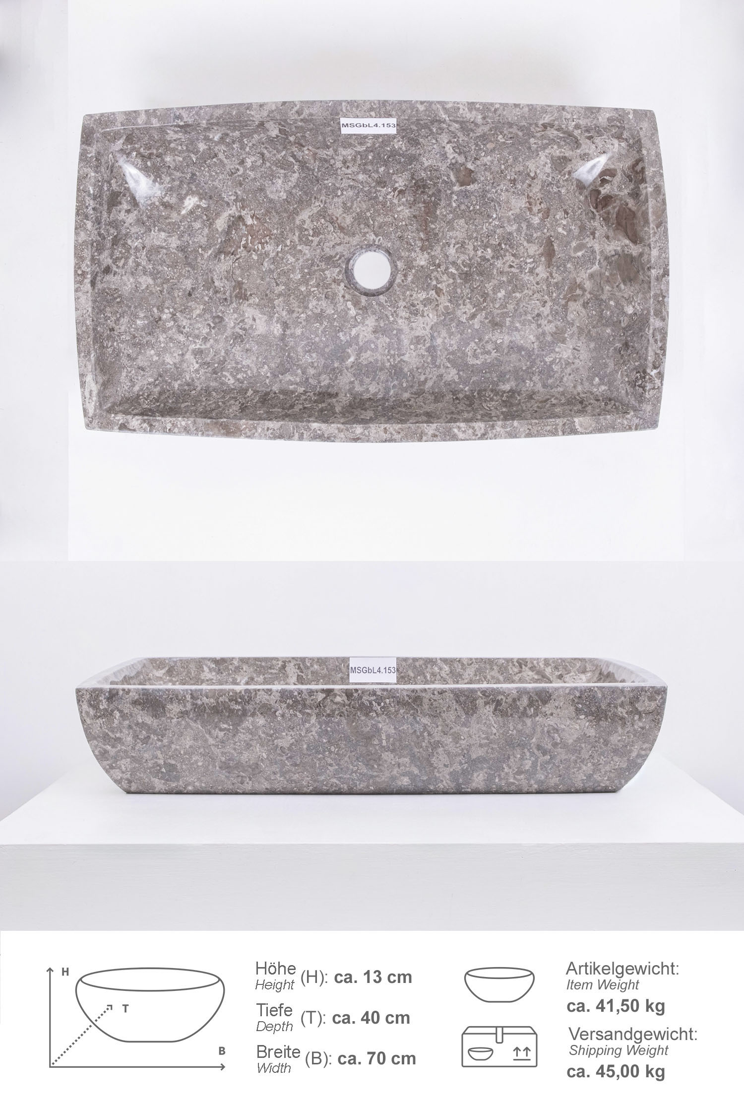 Marmor Waschbecken MARA 70 cm dunkelgrau
MSGbL4.153