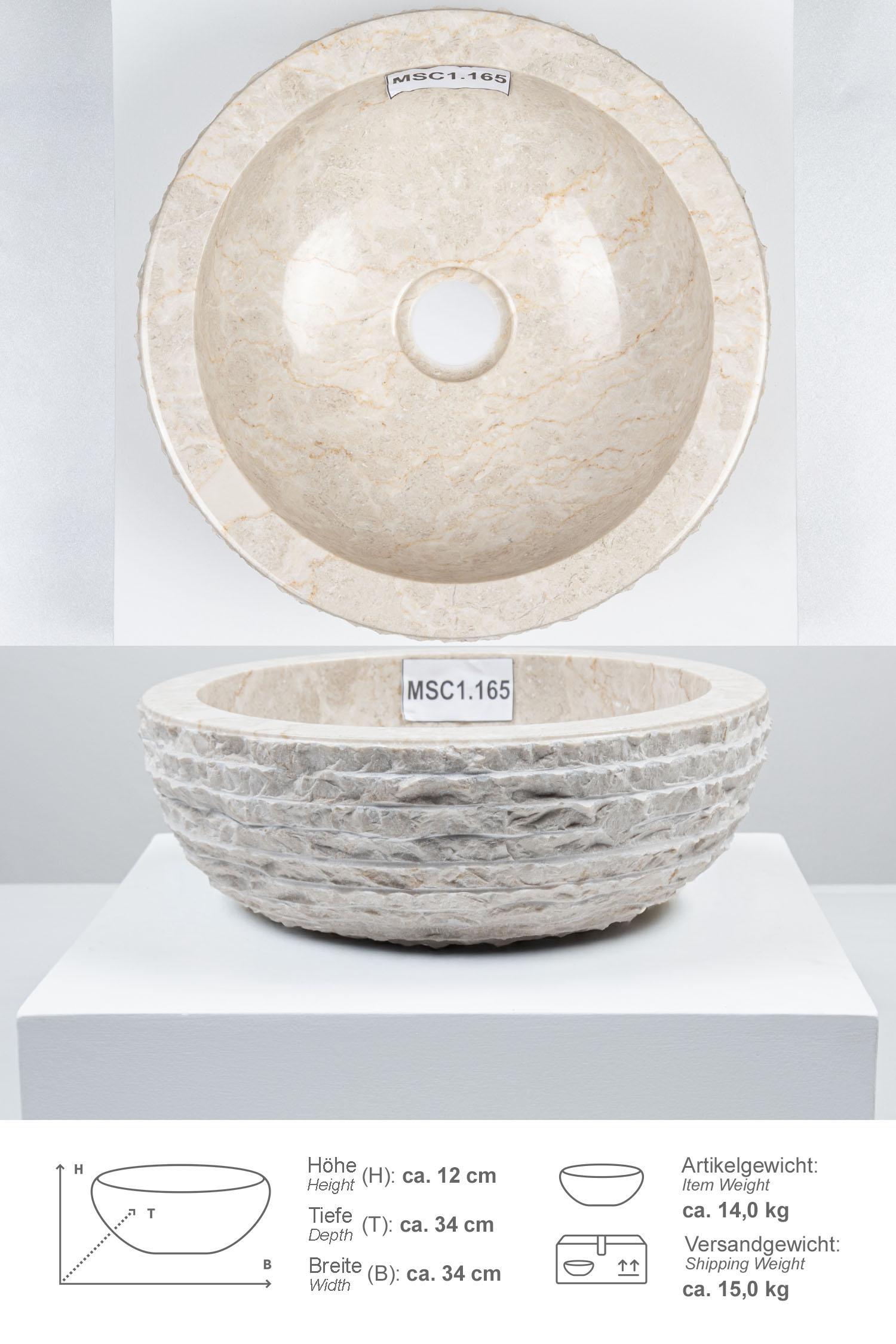 Marmor Waschbecken BASCOM ROWFISH mini gehämmert creme 33 cm MSC1.165