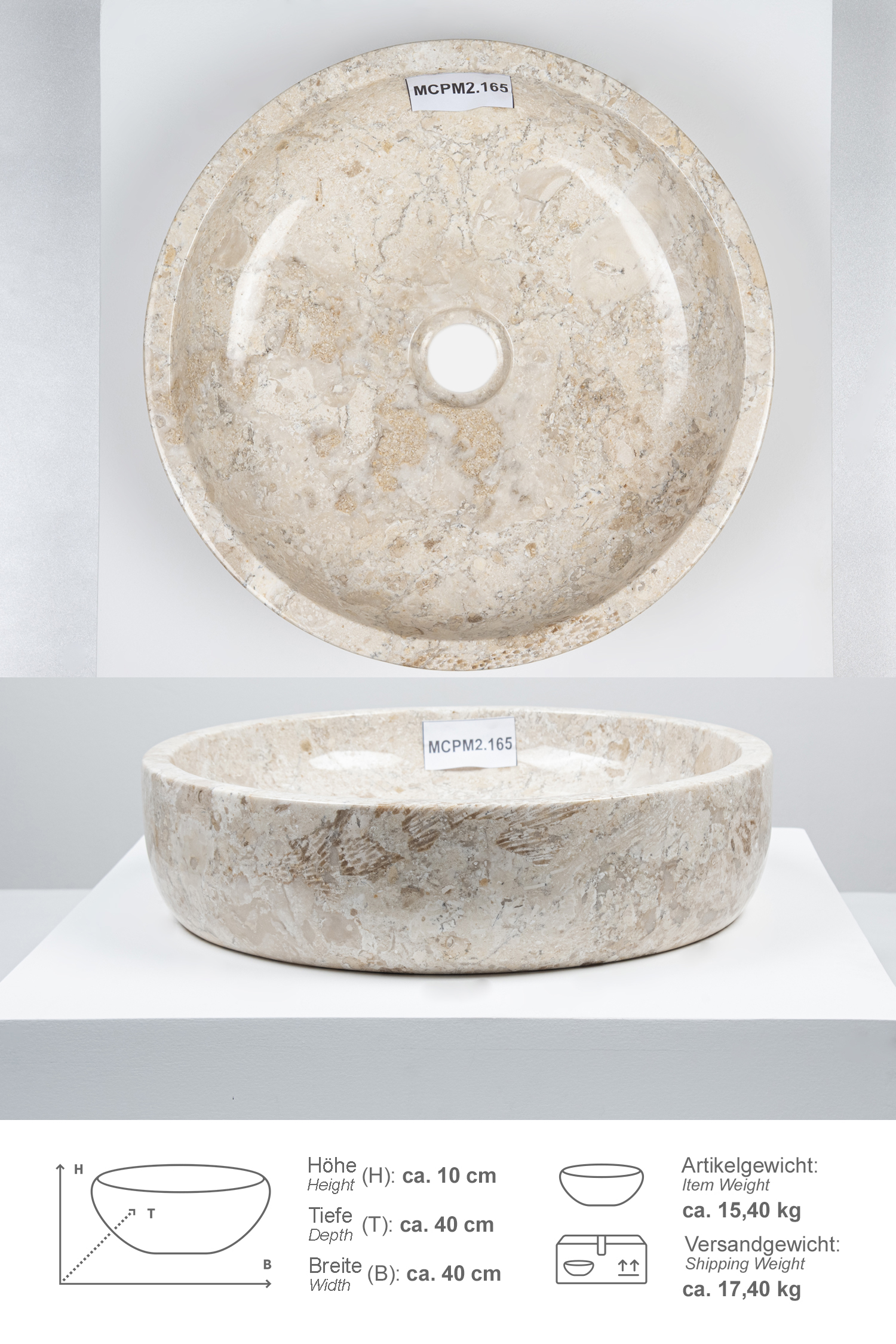 Marmor-Waschbecken MILO 40 cm creme
MCPM2.165
