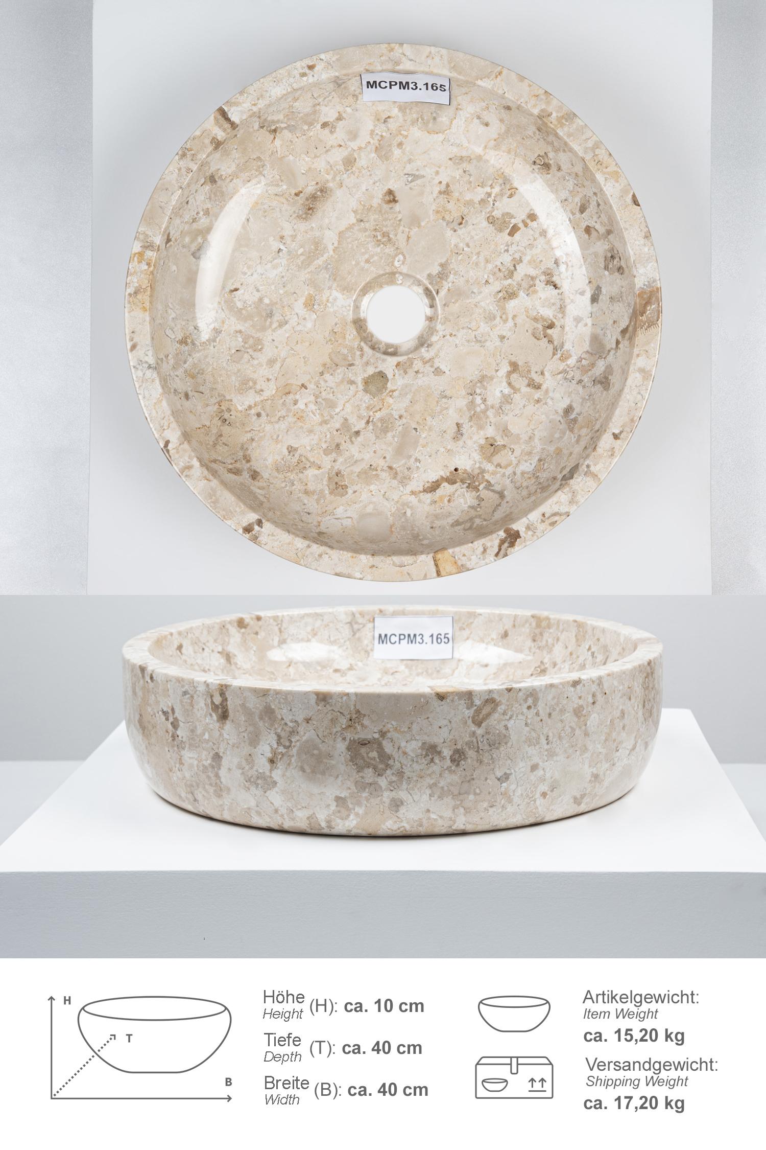 Marmor-Waschbecken MILO 40 cm creme
MCPM3.165