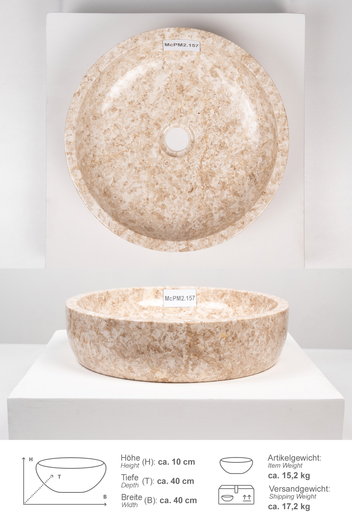 Marmor-Waschbecken MILO 40 cm creme
McPM2.157