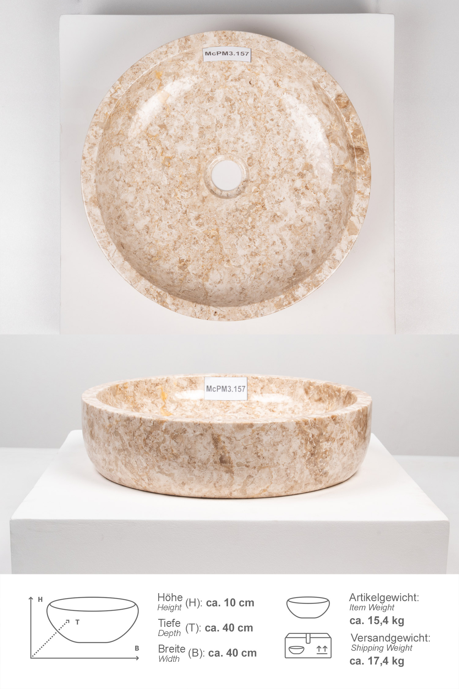 Marmor-Waschbecken MILO 40 cm creme
McPM3.157