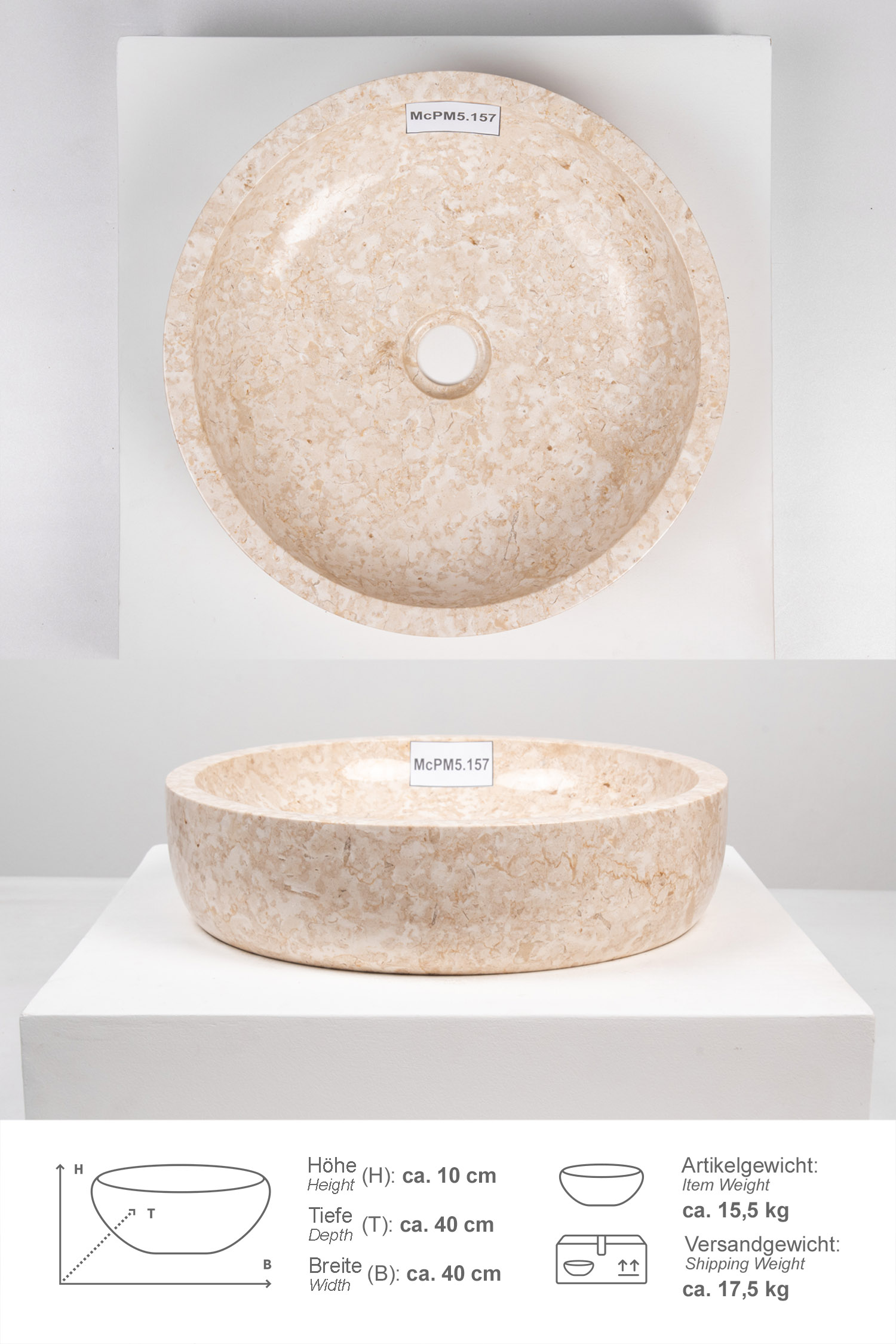 Marmor-Waschbecken MILO 40 cm creme
McPM5.157