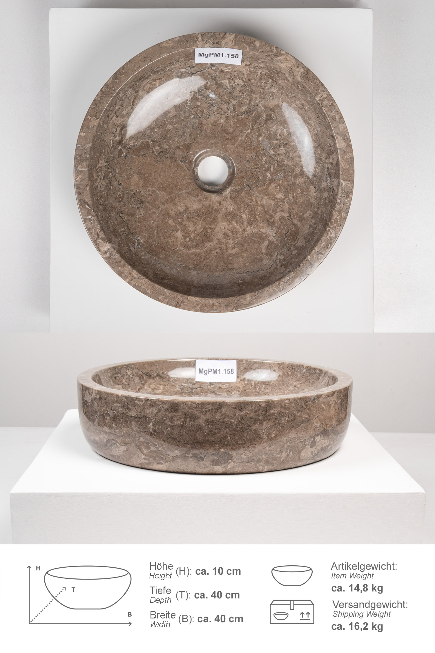 Marmor Waschbecken MILO 40 cm MgPM1.158