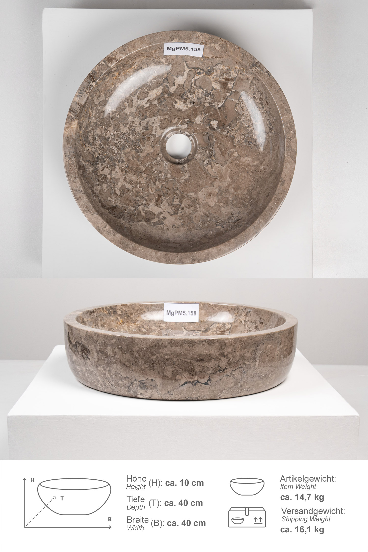 Marmor Waschbecken MILO 40 cm
MgPM5.158