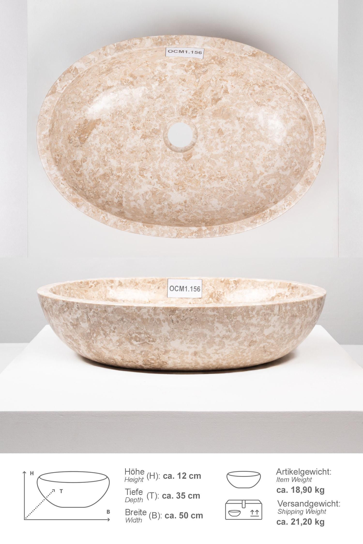 Marmor-Waschbecken MARA oval poliert creme 50 cm OCM1.156