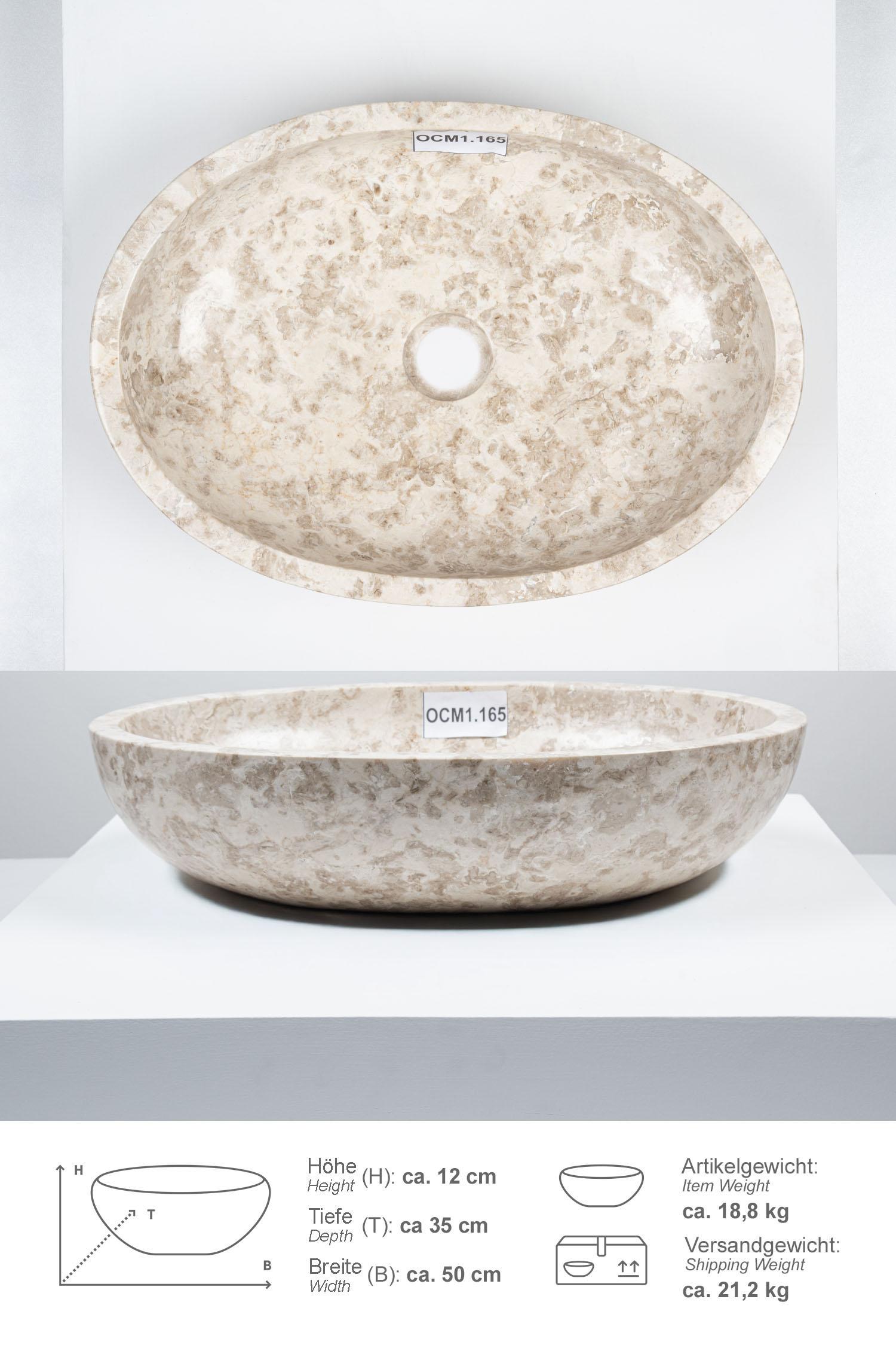 Marmor-Waschbecken MARA oval poliert creme 50 cm OCM1.165