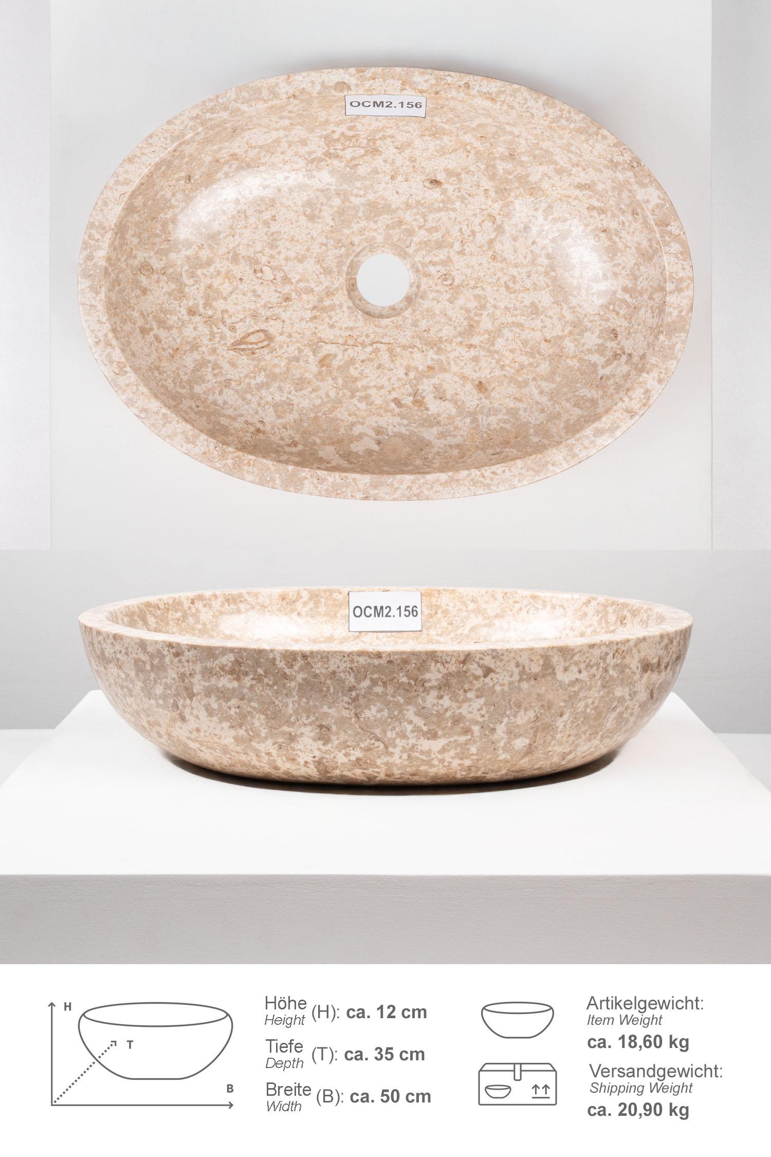 Marmor-Waschbecken MARA oval poliert creme 50 cm
OCM2.156