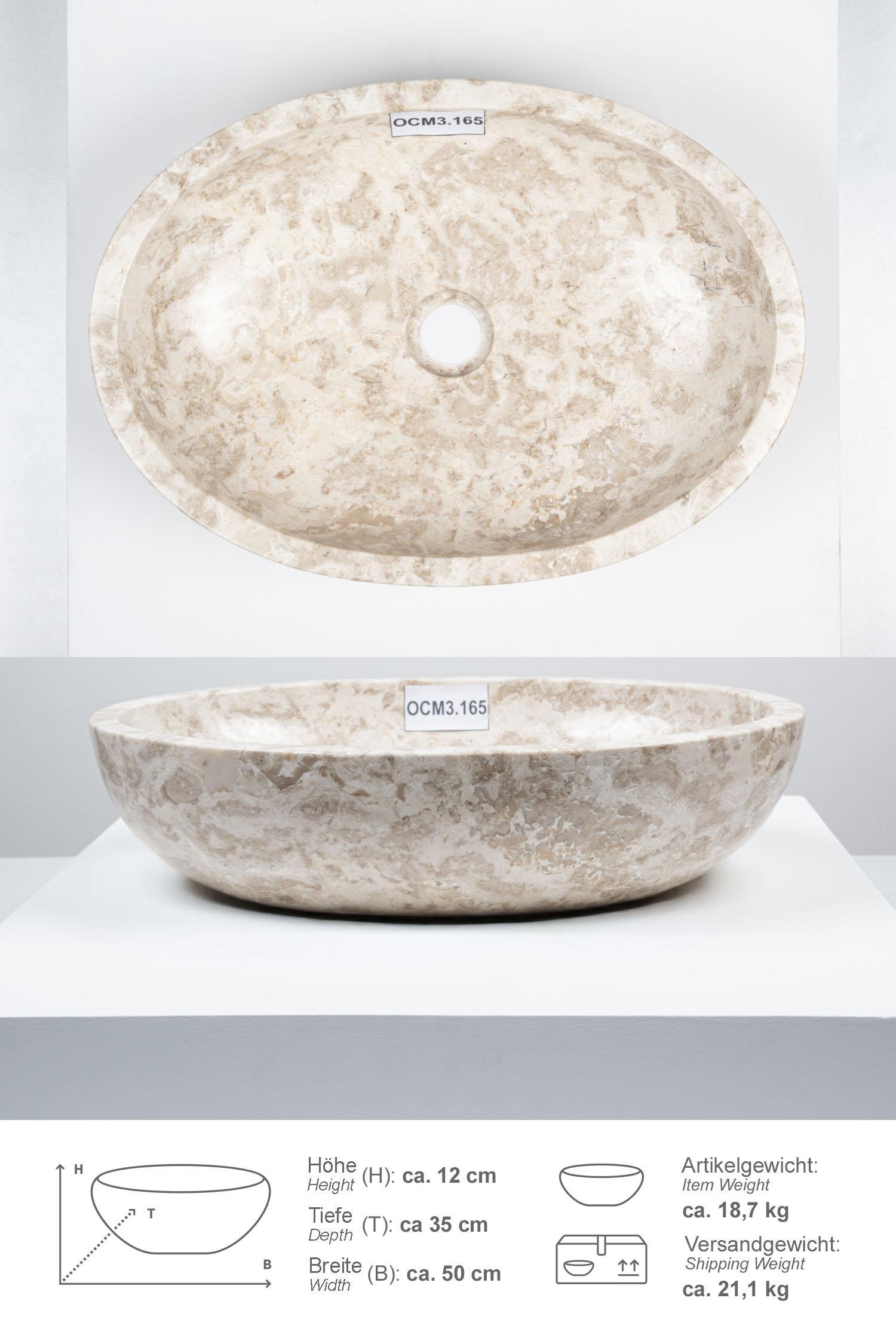 Marmor-Waschbecken MARA oval poliert creme 50 cm
OCM3.165