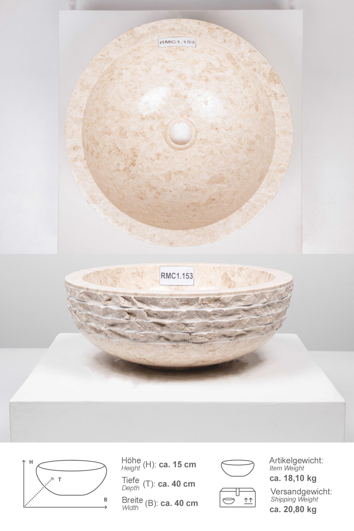 Marmor Waschbecken BASCOM ROWFISH 40 cm creme RMC1.153